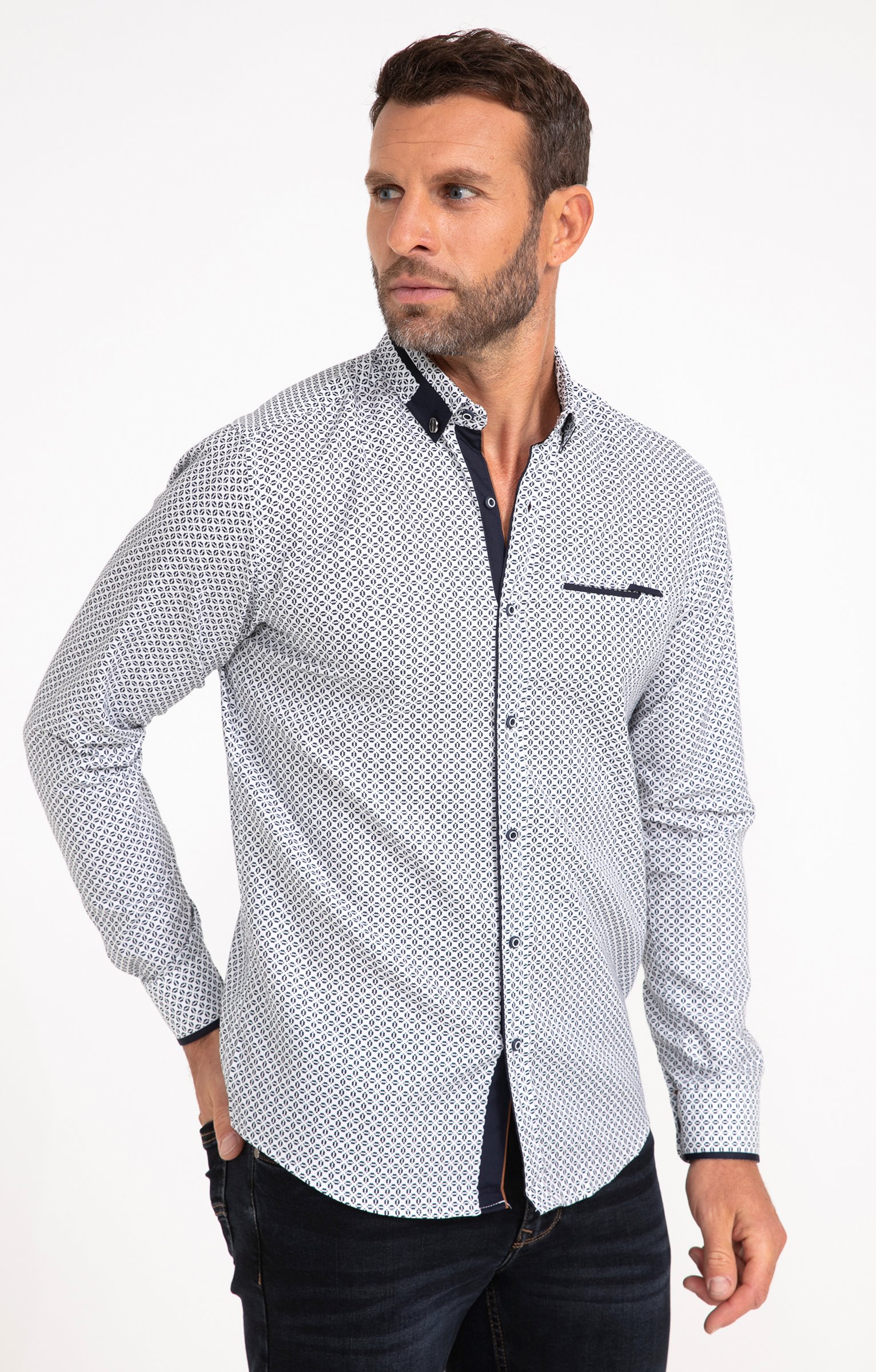 Chemise manches longues LUXOR en coton - BLANC
