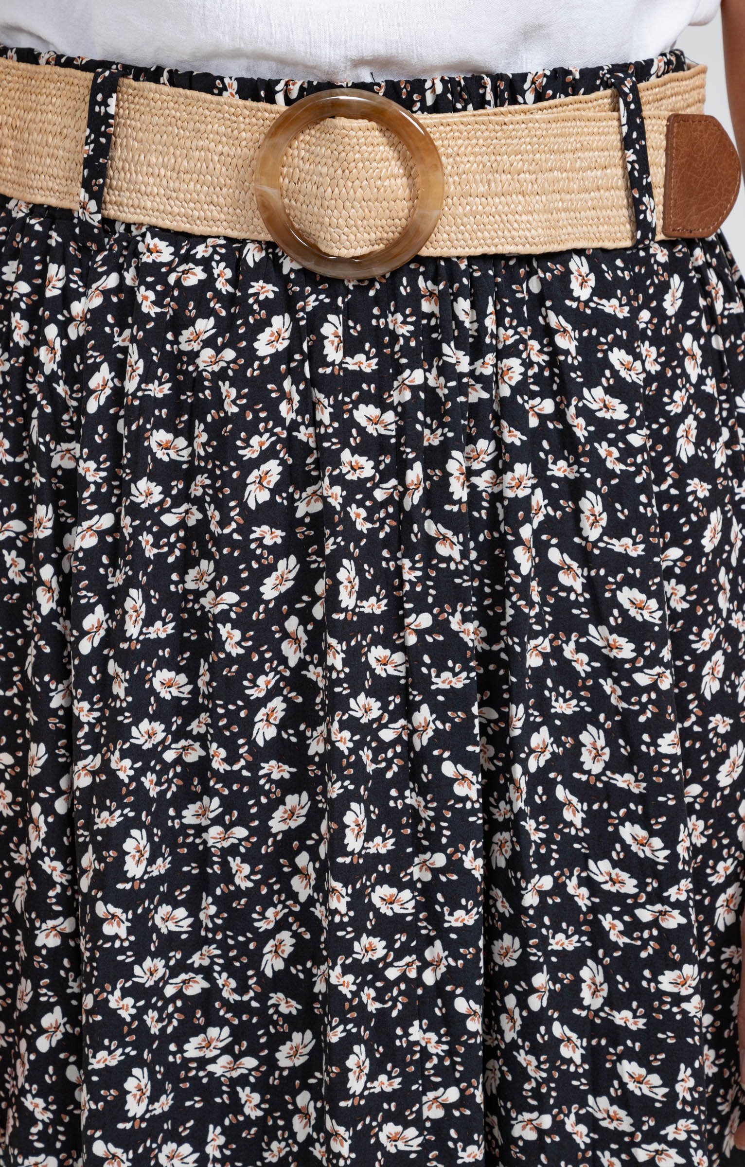 Jupe longue imprimée froissée - NOIR