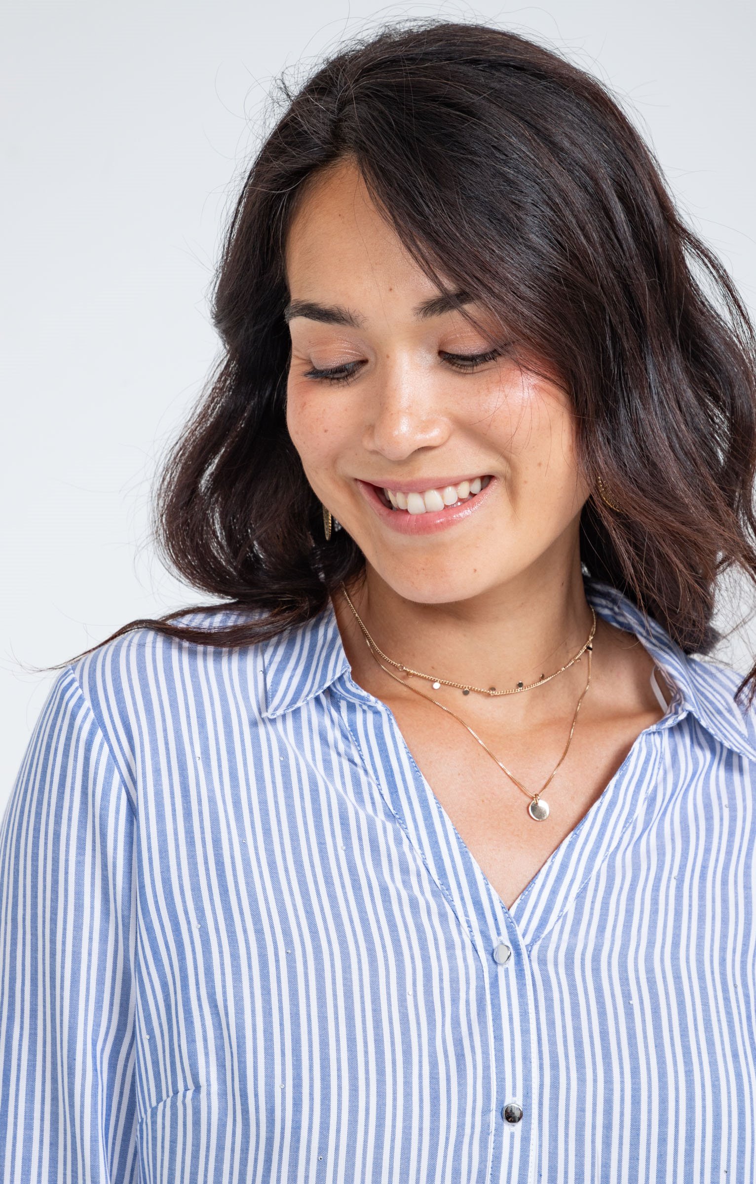 chemise rayée avec details de strass - ÉCRU