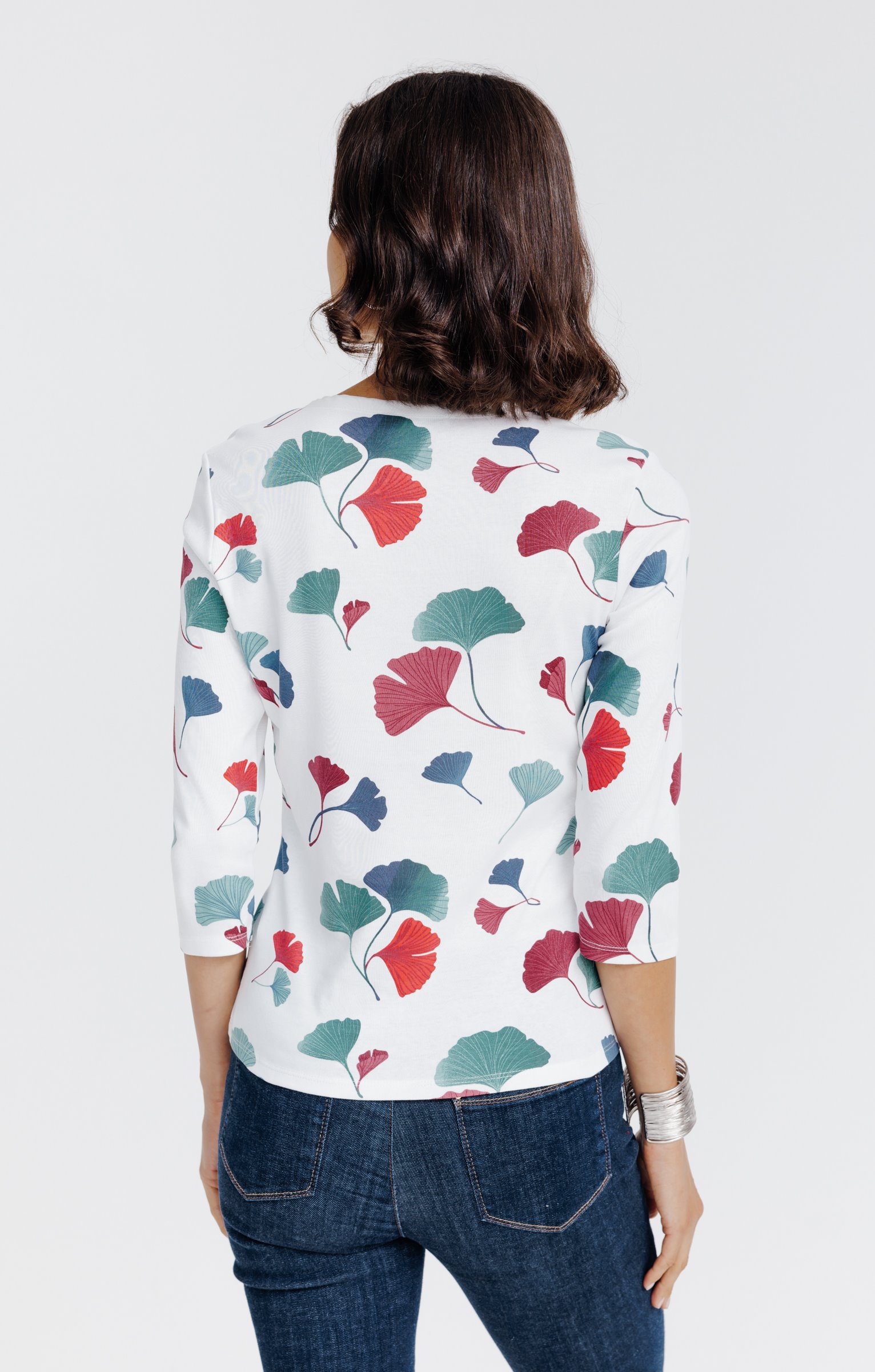 Tee-shirt imprimé floral col rond patte - ÉCRU