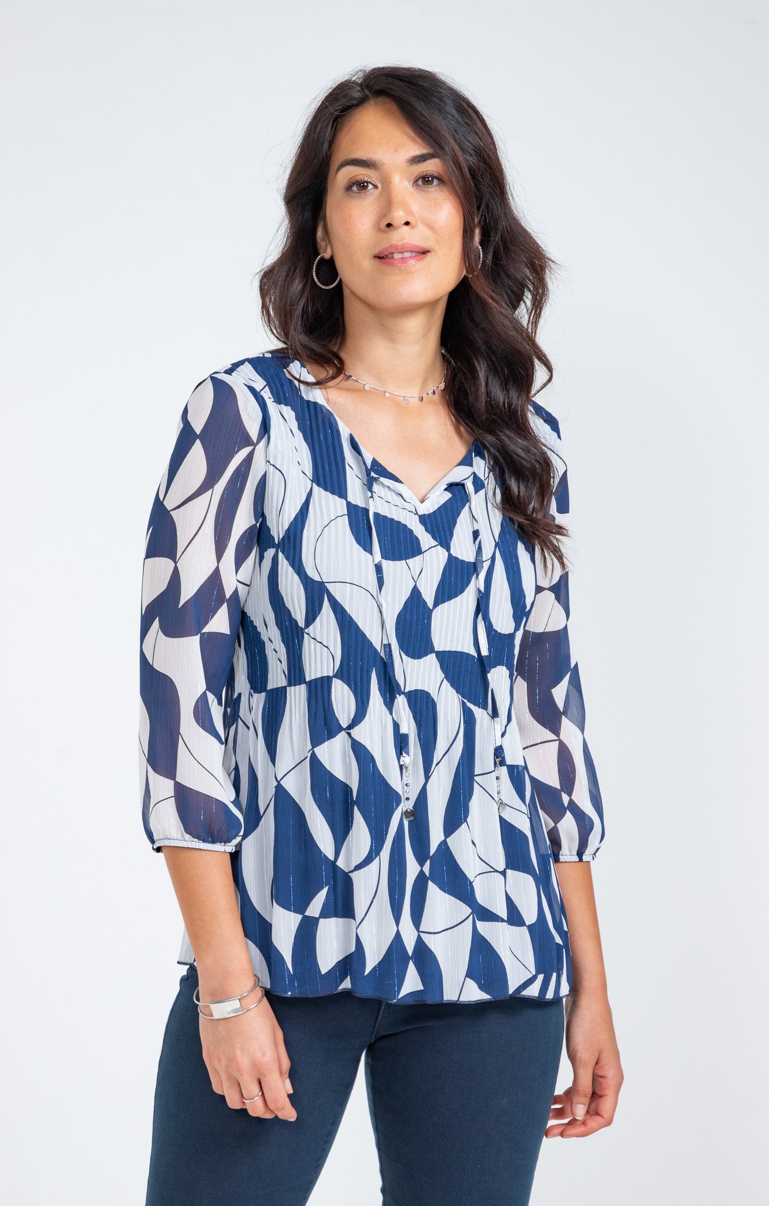 Tunique plissée imprimé graphique  - ÉCRU