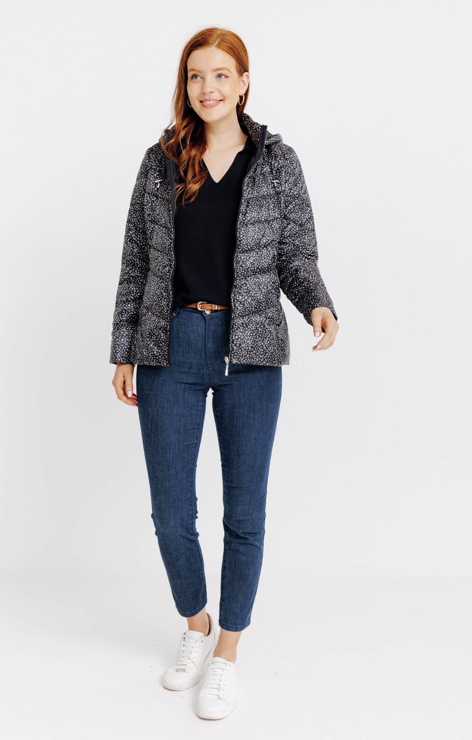 Doudoune courte imprimé fantaisie - NOIR