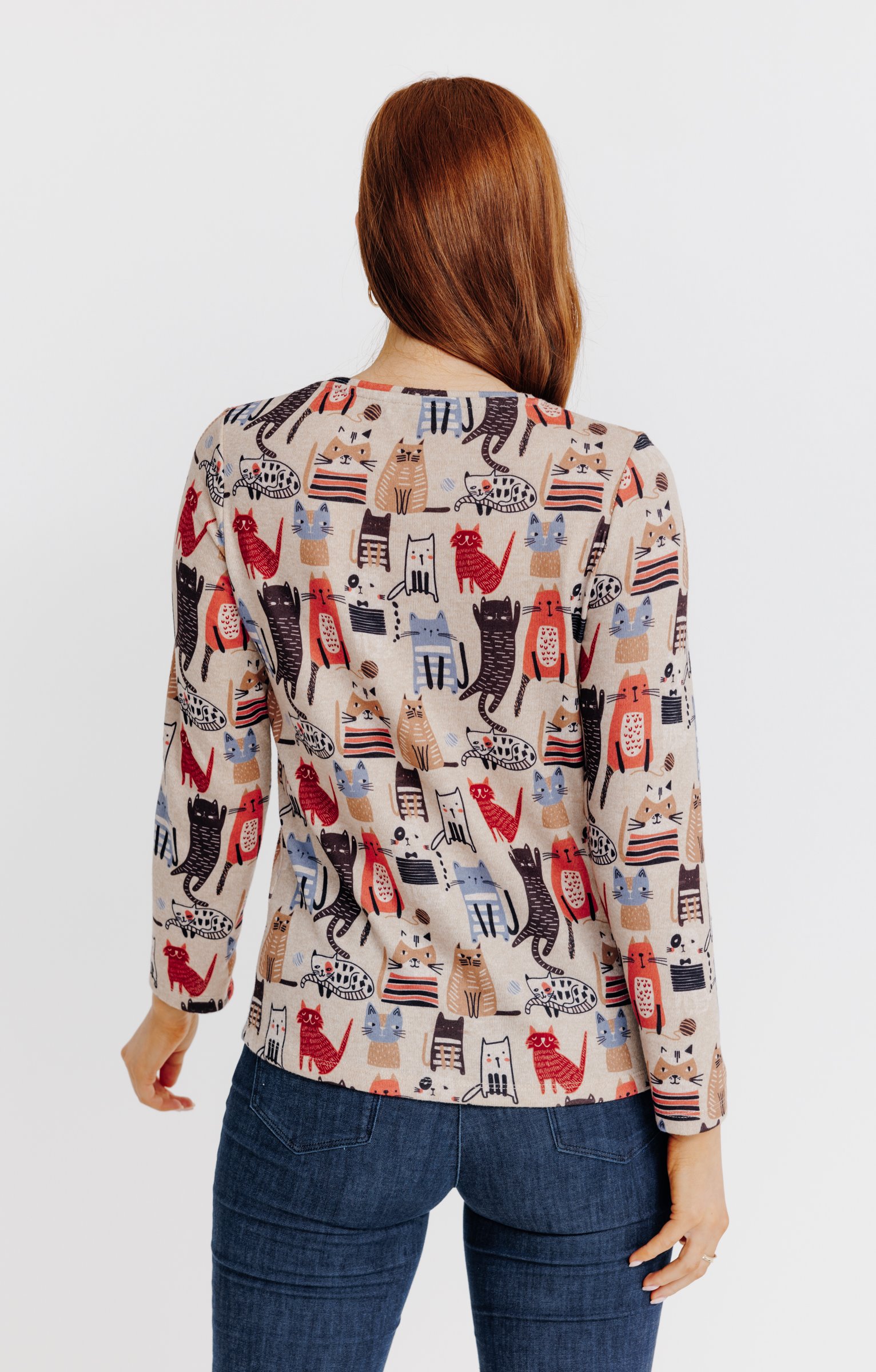 T-SHIRT IMPRIME MANCHES LONGUES - BEIGE