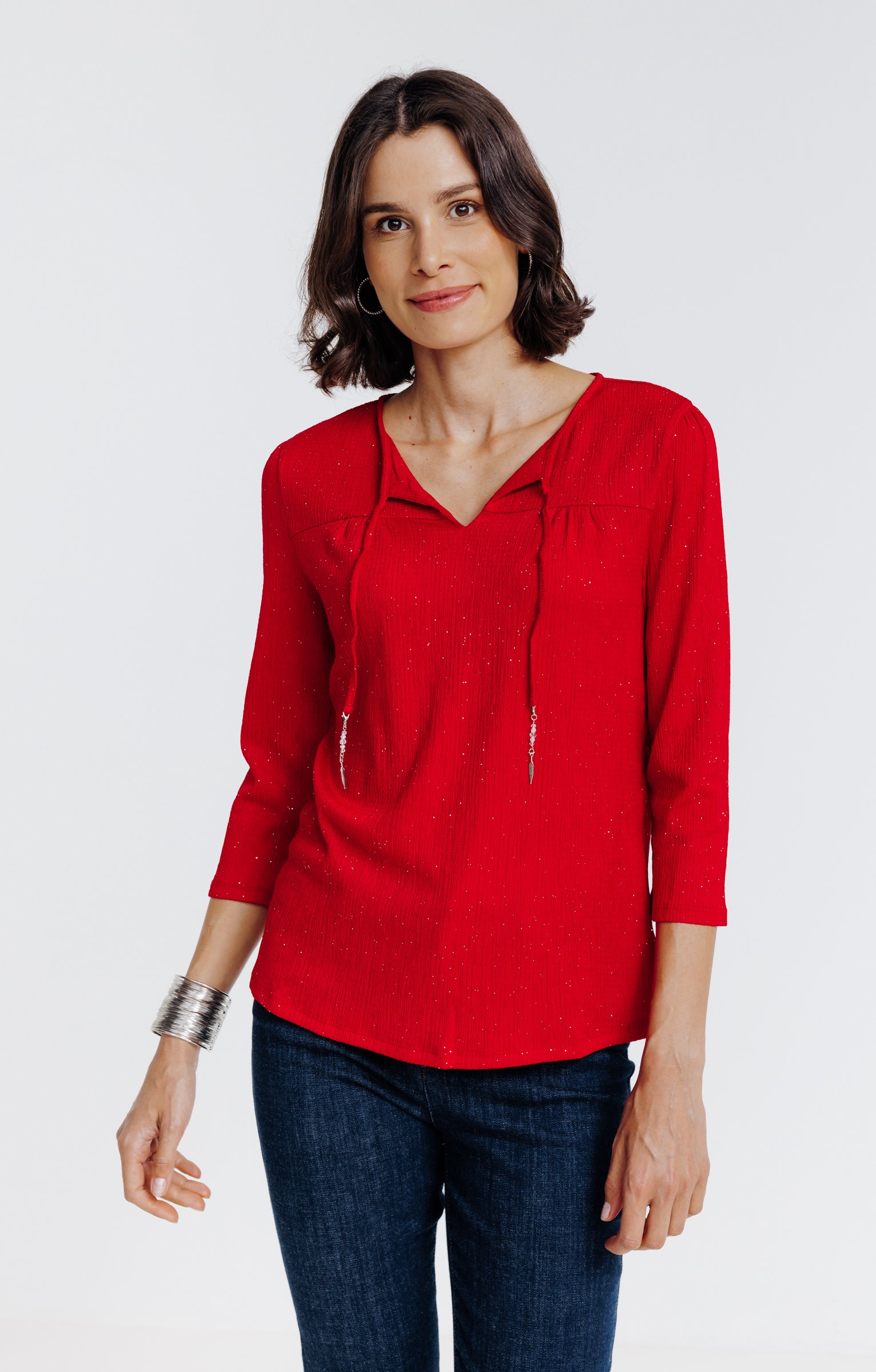 Tee-shirt uni manches 3/4 - ROUGE