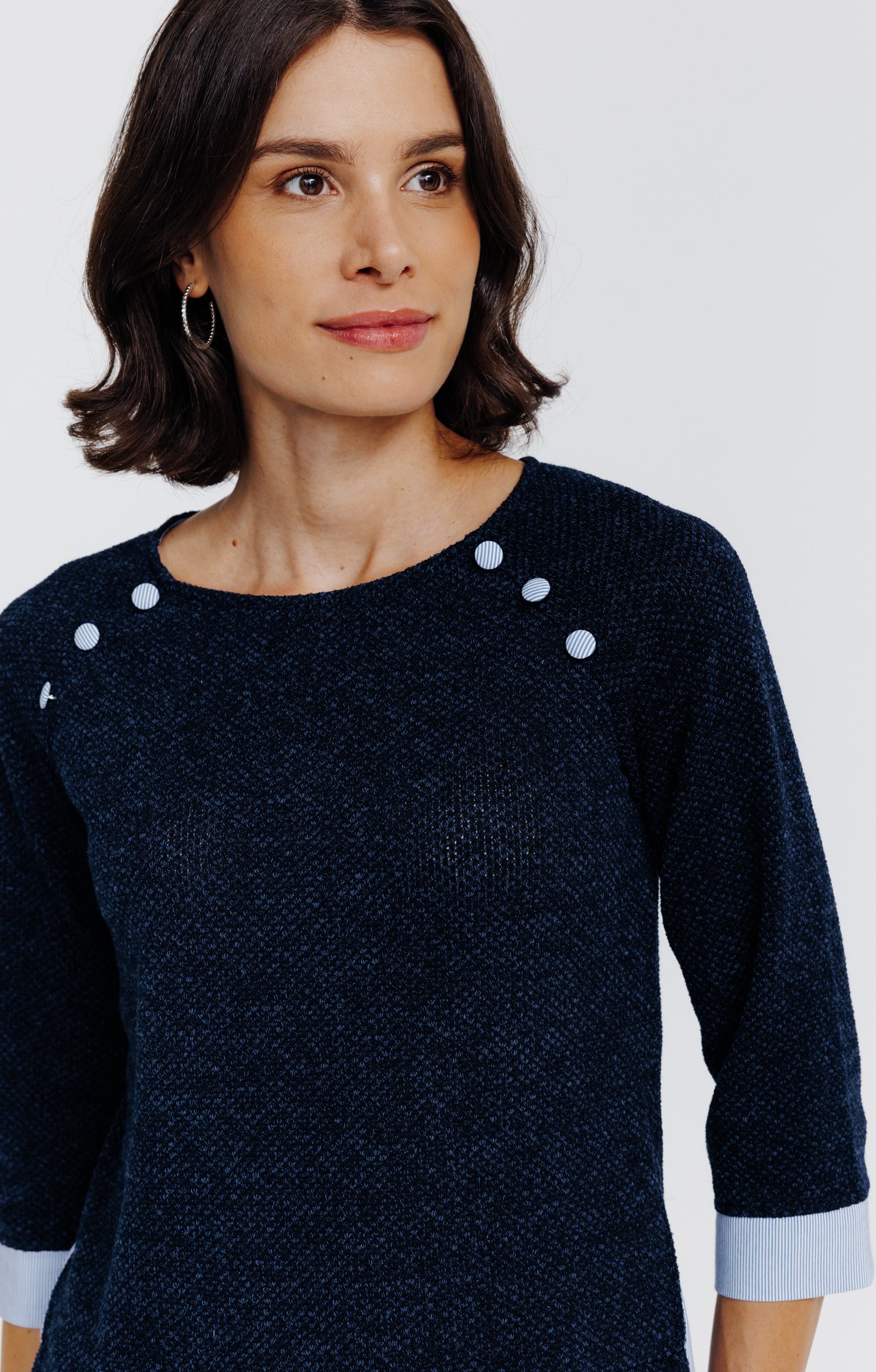 Pull 2-en-1 détails chaine et trame - MARINE