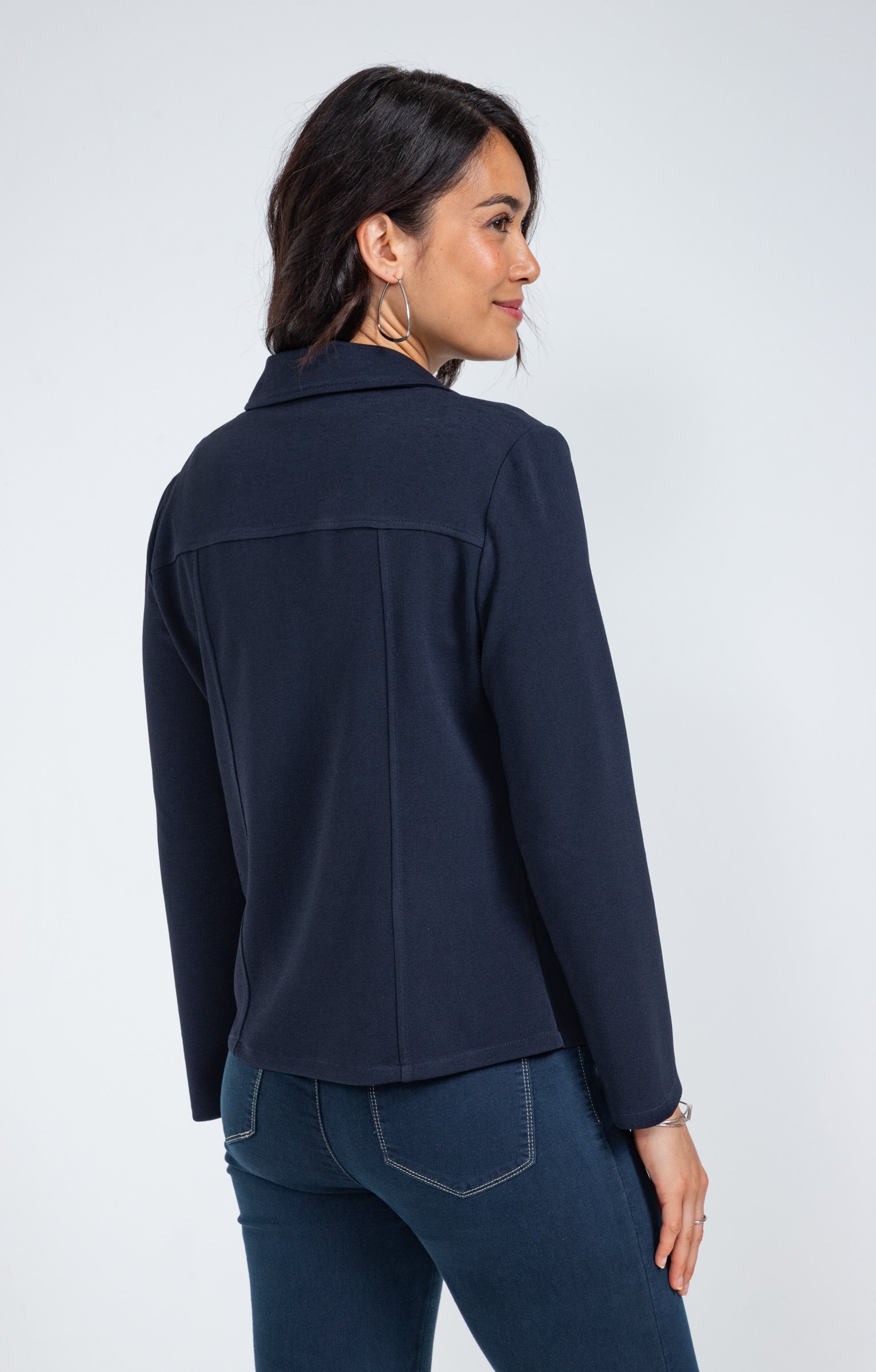 Veste col tailleur avec zips poches - MARINE