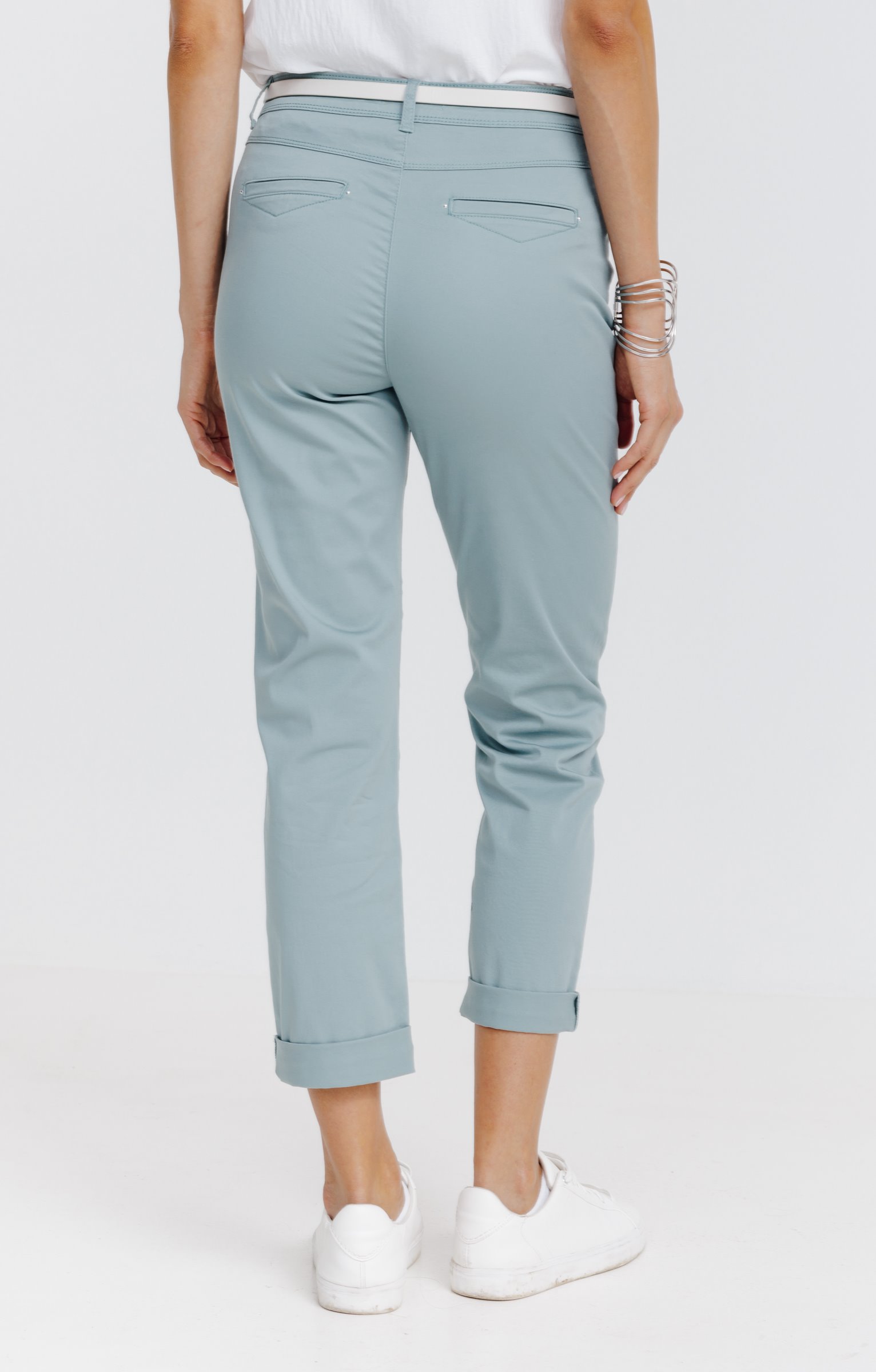 Pantalon 7/8 forme chino avec ceinture - VERT NIL