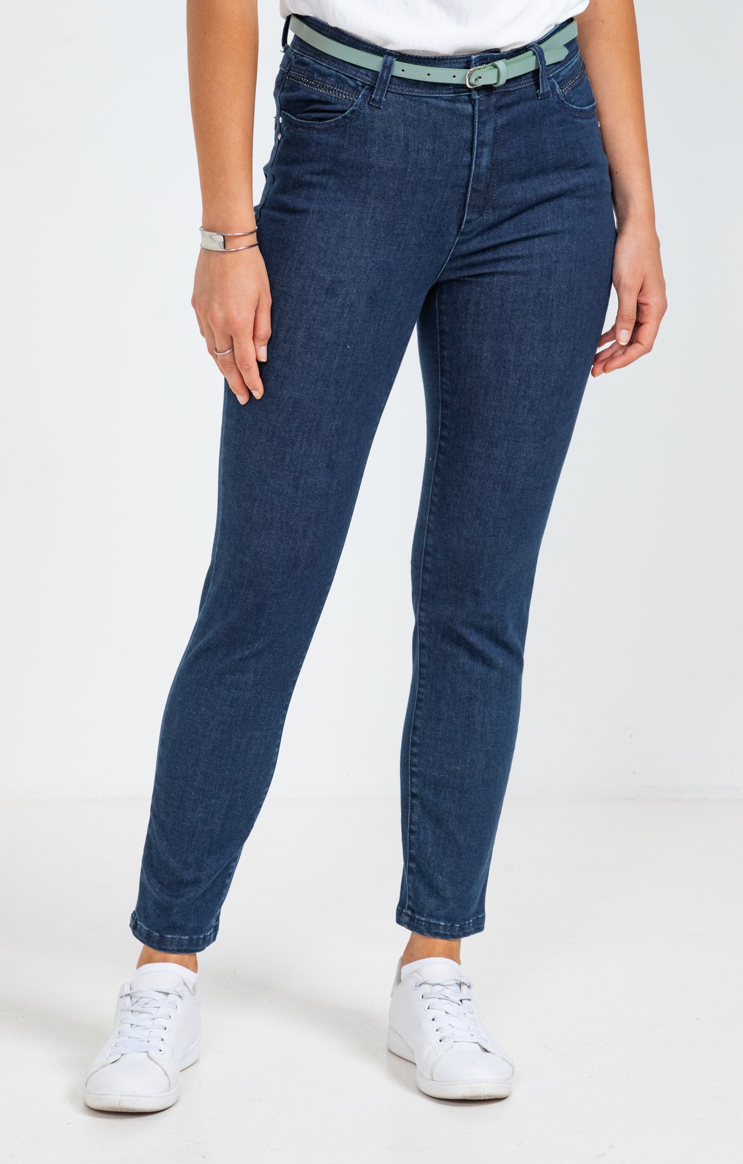 Pantalon 7/8 denim détail galon - BLEU