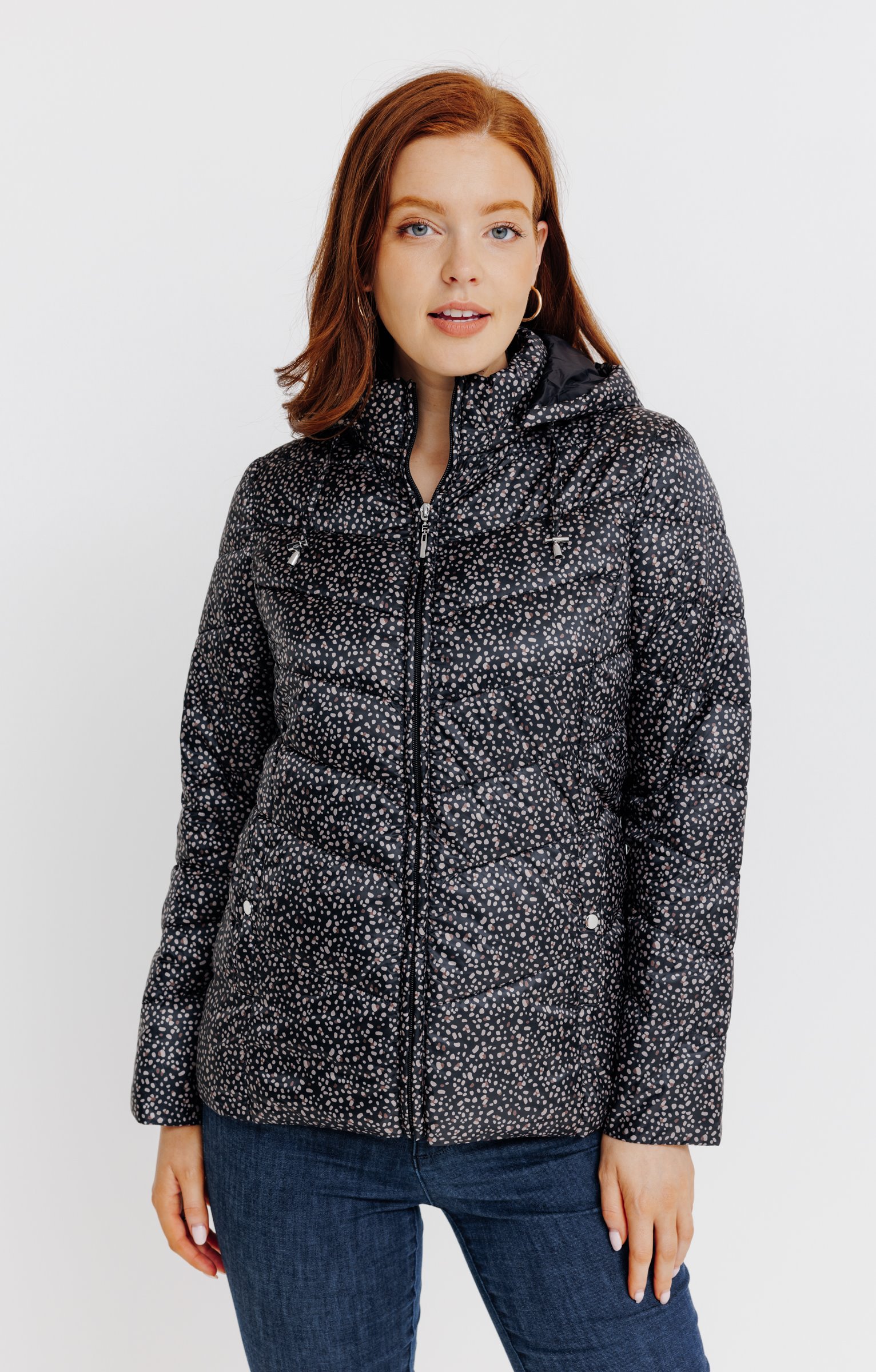 Doudoune courte imprimé fantaisie - NOIR