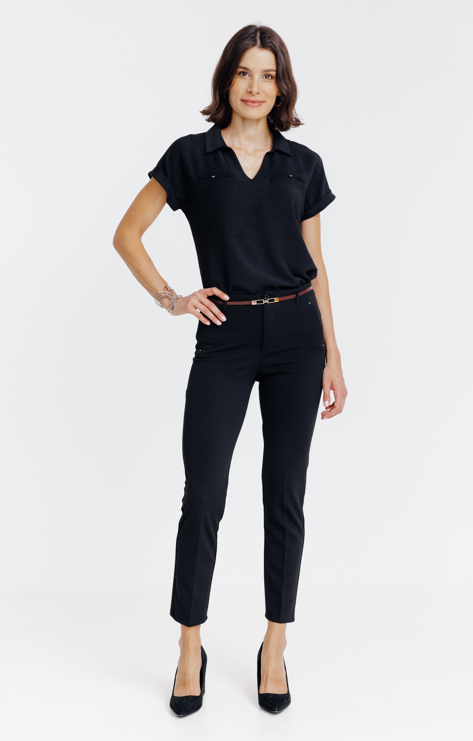 Pantalon 7/8 ville avec ceinture - NOIR