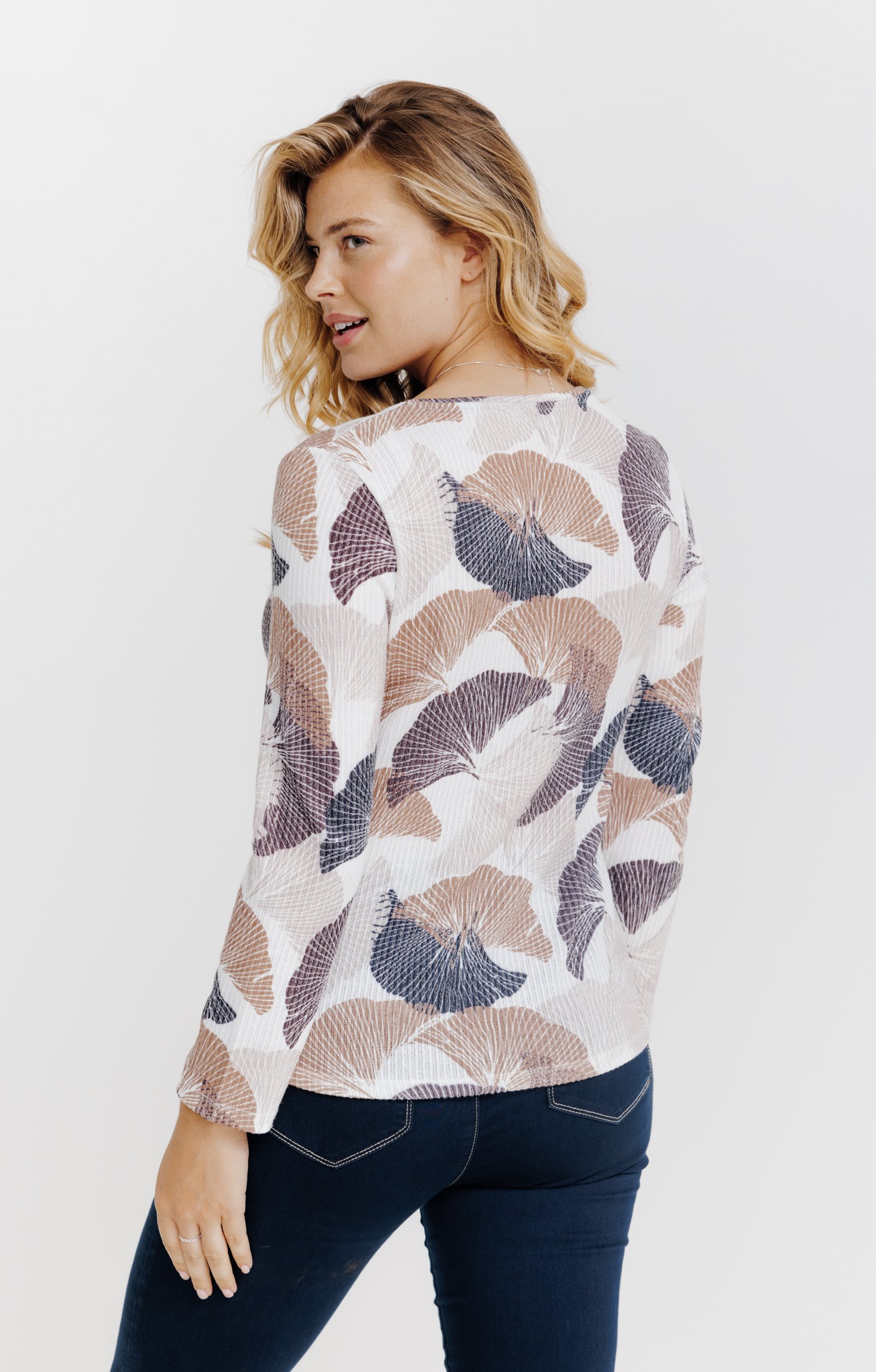 T-SHIRT IMPRIME GINKO - ÉCRU