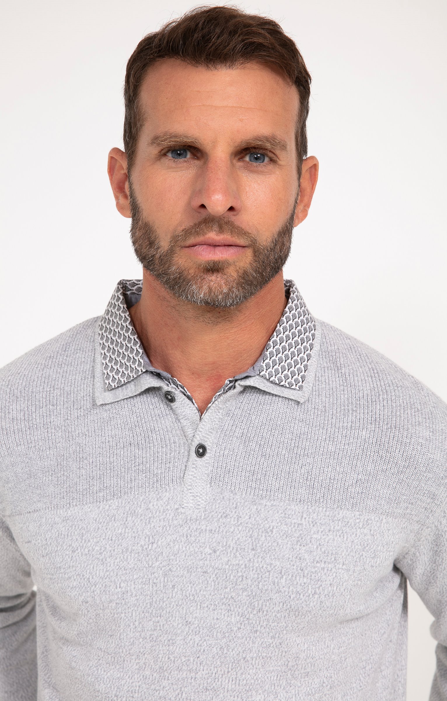 Pull uni col polo - GRIS CLAIR