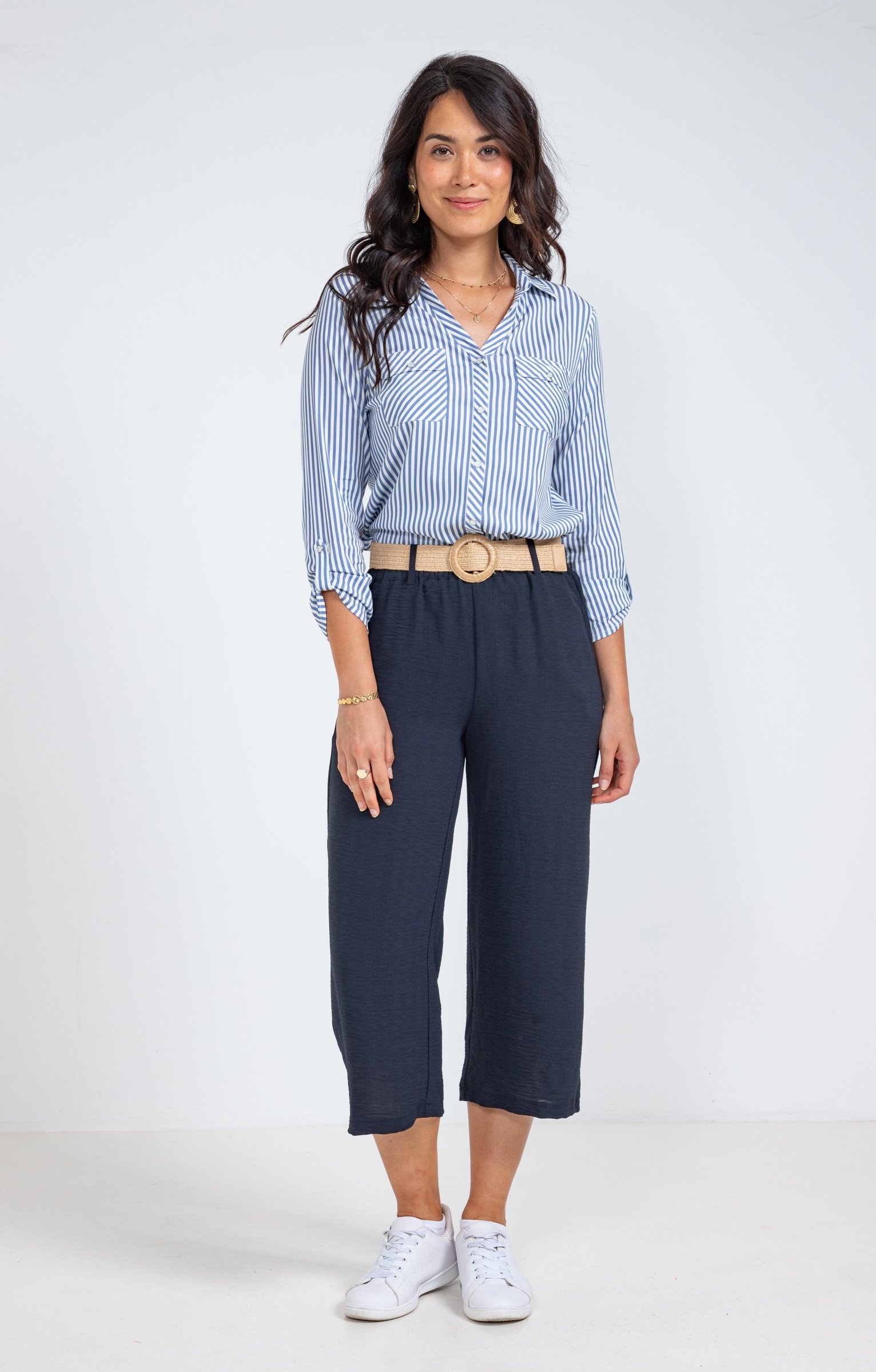 Chemise rayée avec boutons nacrés - BLEU CIEL