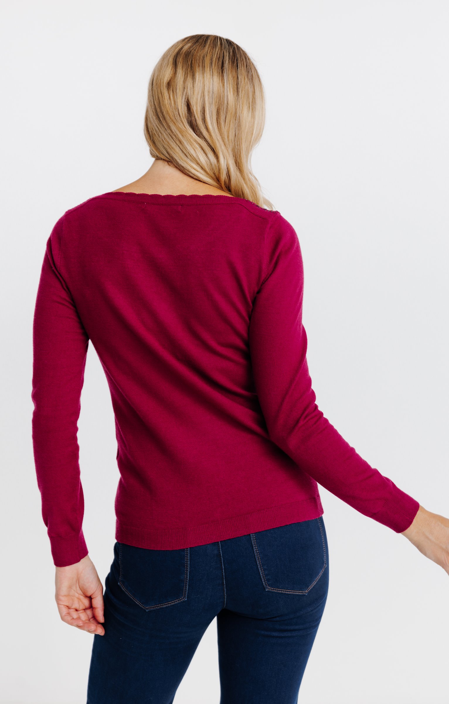 Pull détails festons - LIE DE VIN