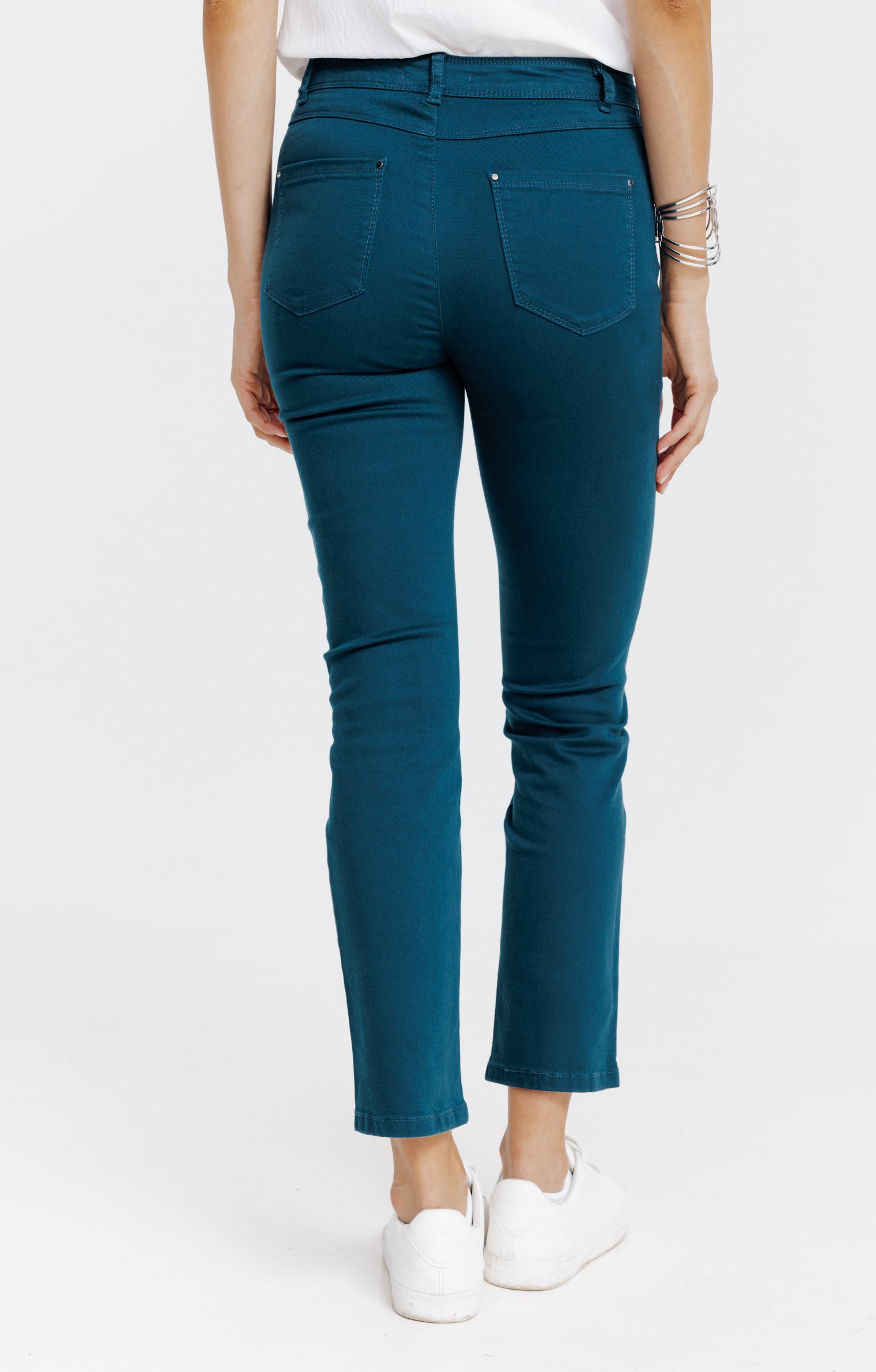 Pantalon 7/8 coton stretch détail bijou - PÉTROLE