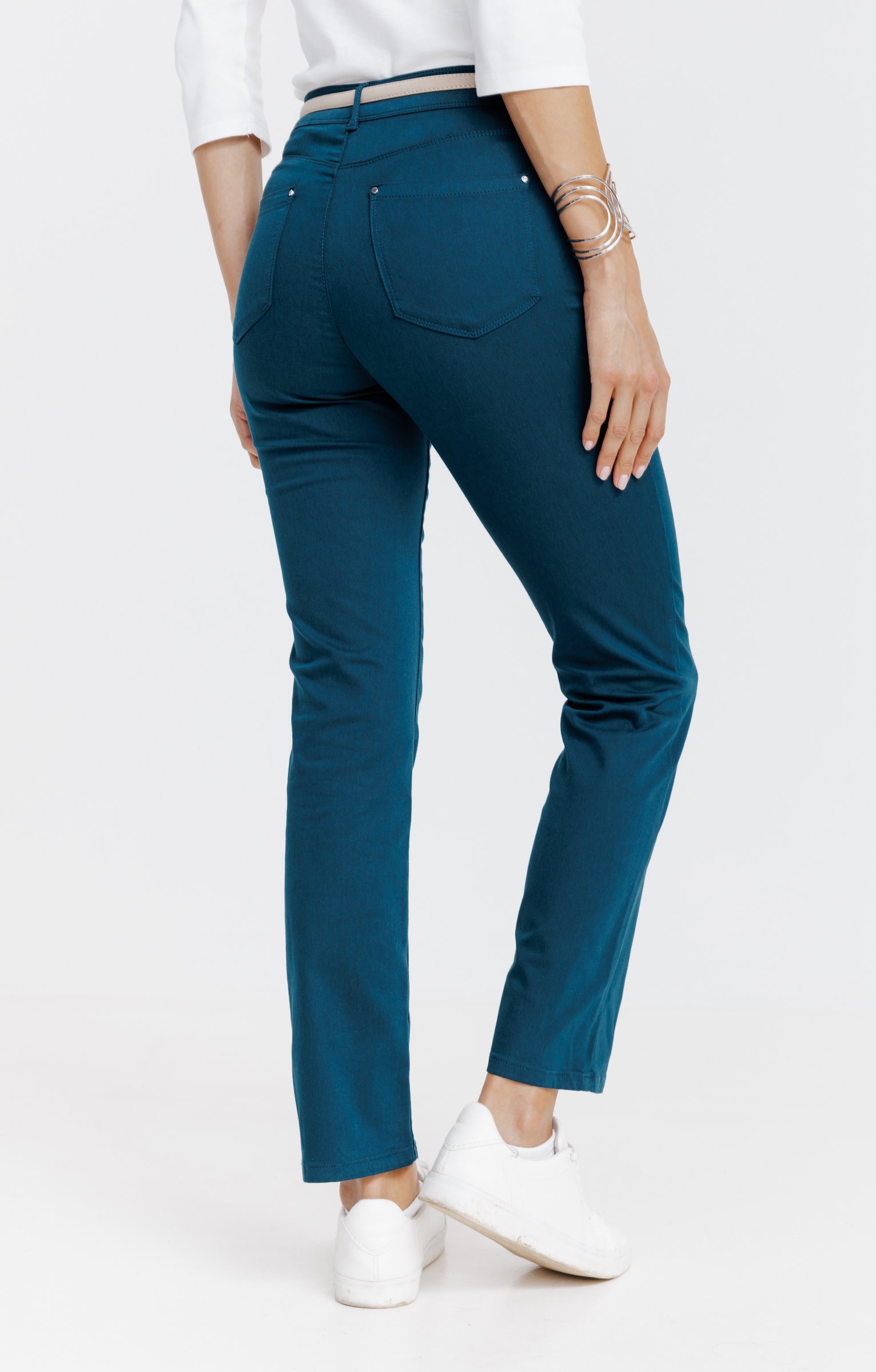 Pantalon 7/8 coton viscose avec ceinture - PÉTROLE
