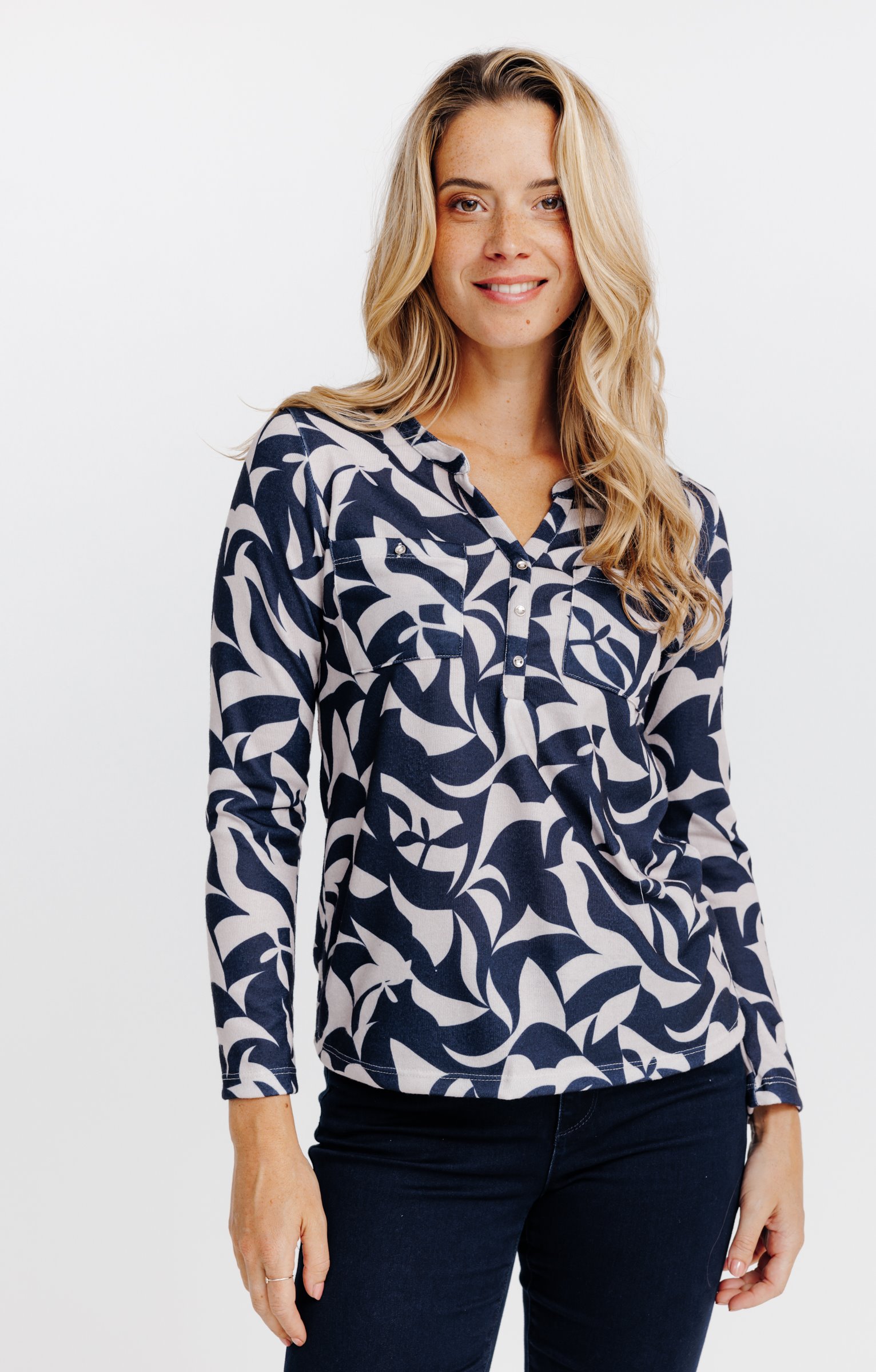 T-SHIRT MANCHES LONGUES COL MAO - BEIGE