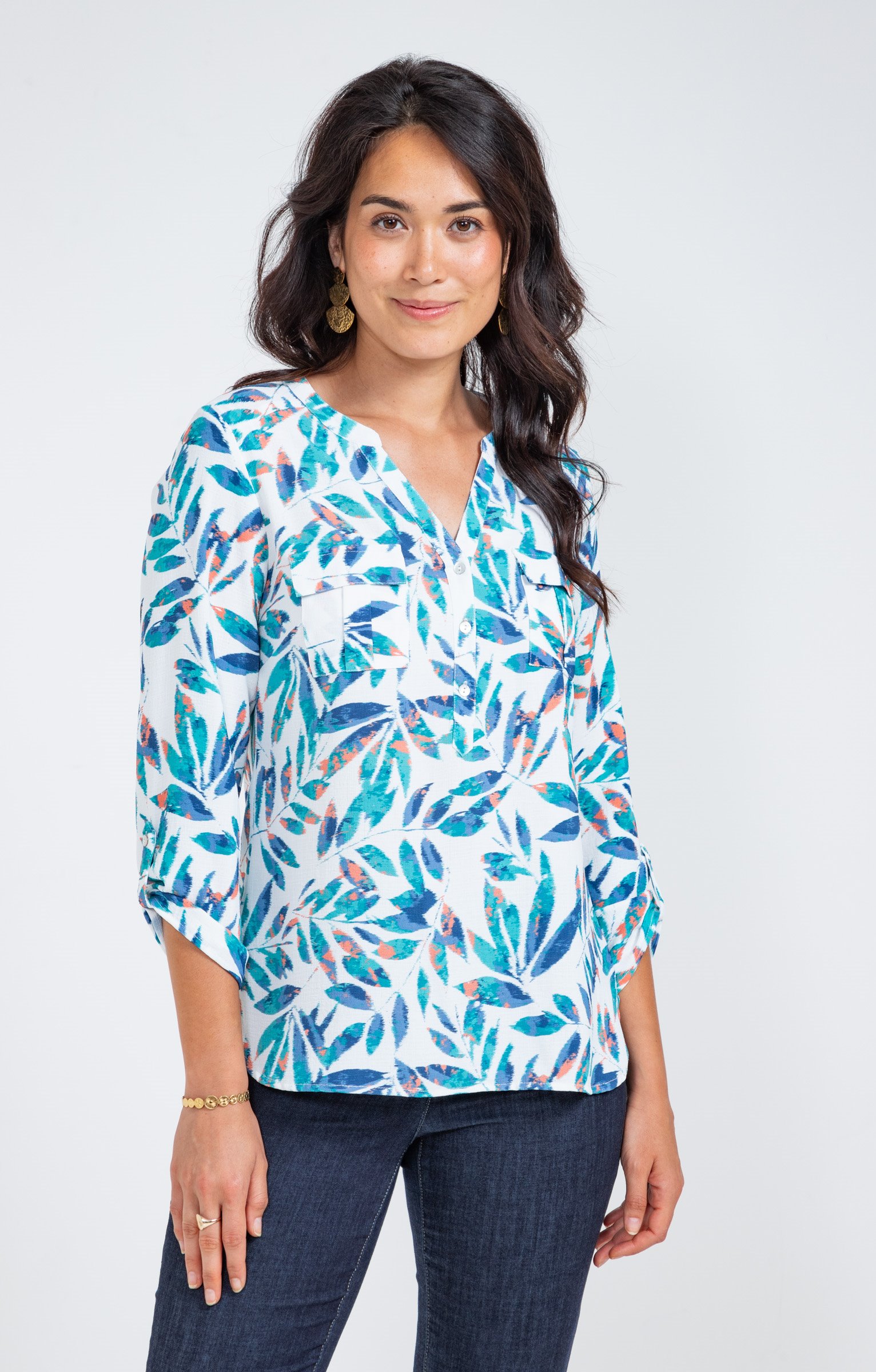 Tunique imprimée  feuillage  - ÉCRU