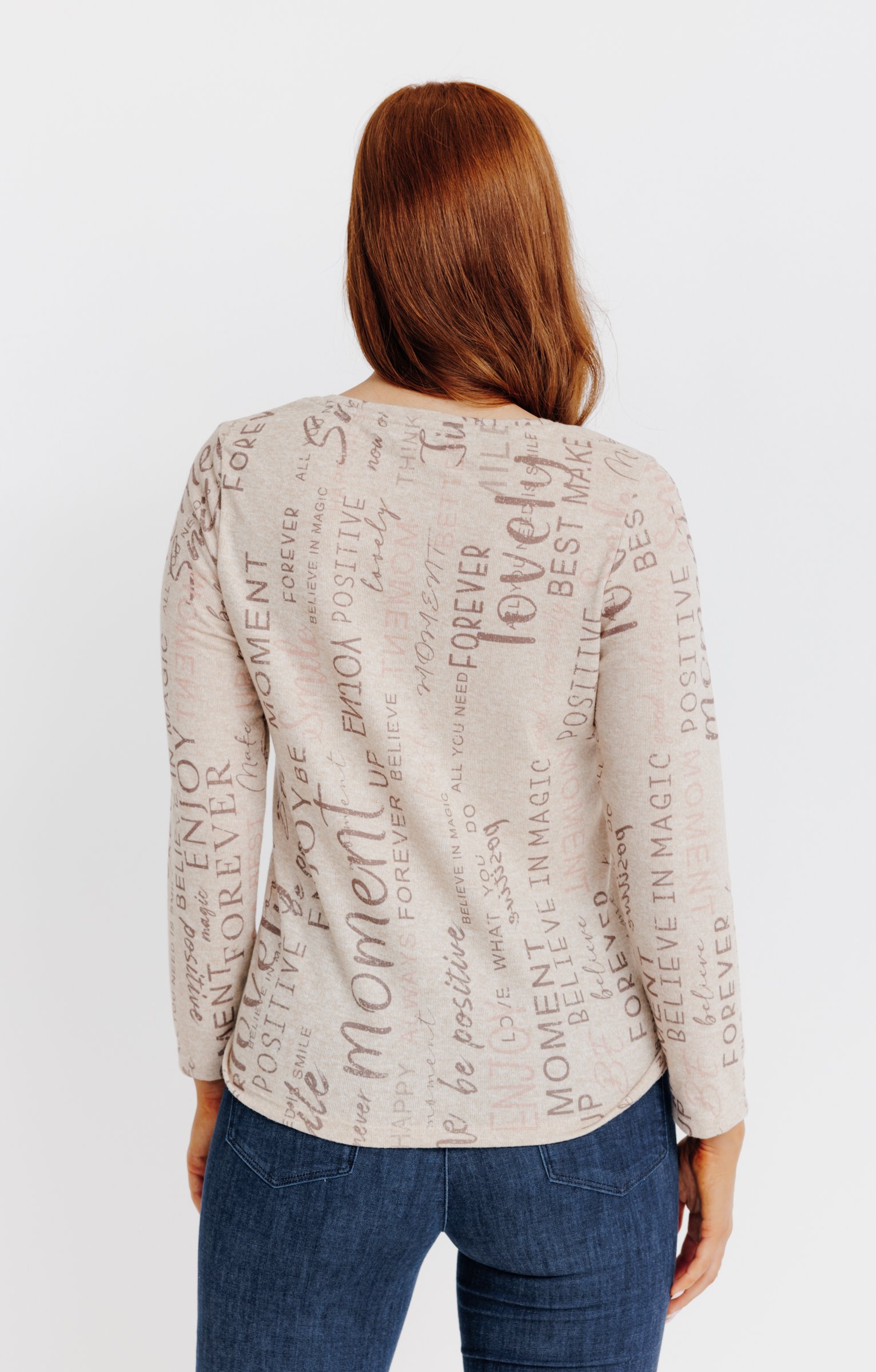 T-SHIRT MANCHES LONGUES COL V - BEIGE