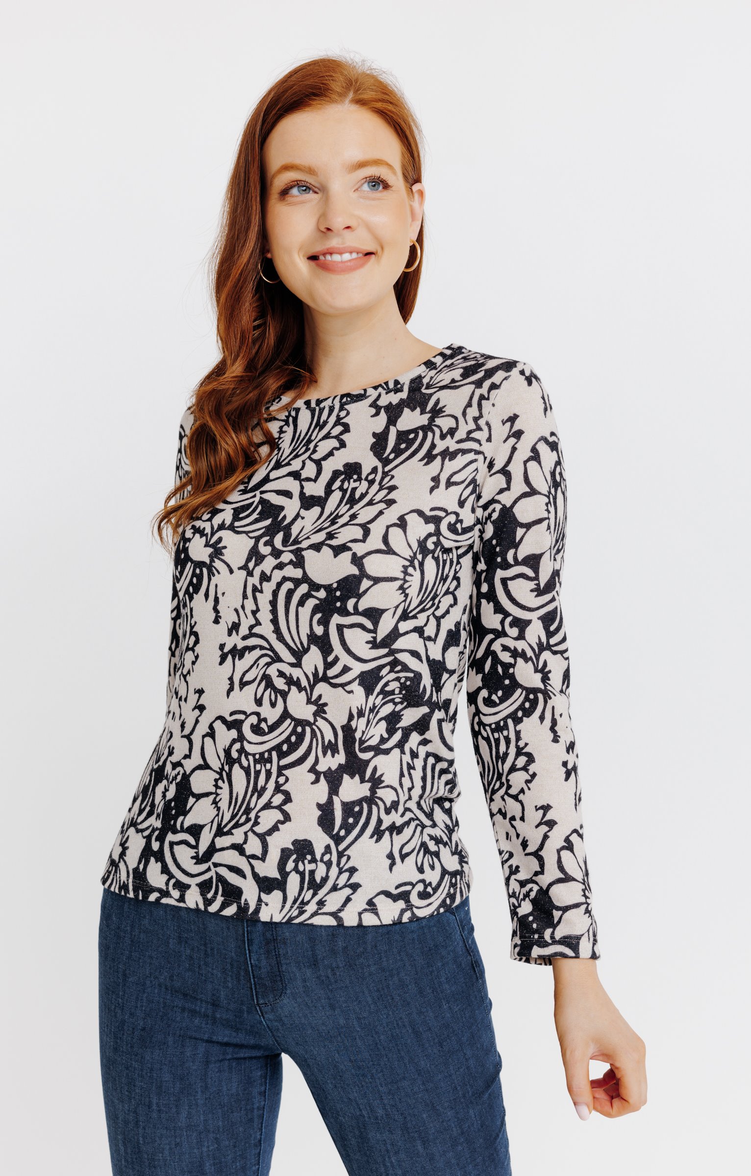 T-SHIRT MANCHES LONGUES COL ROND - BEIGE