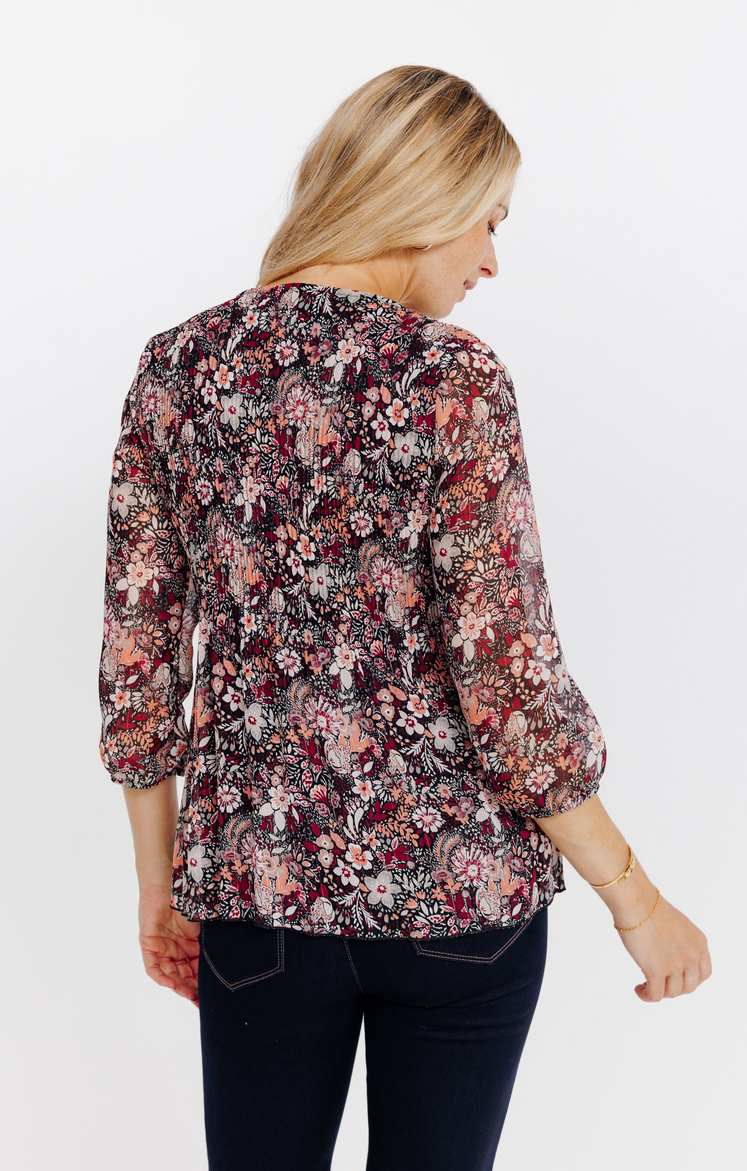 Tunique plissée imprimée fleurie  - NOIR