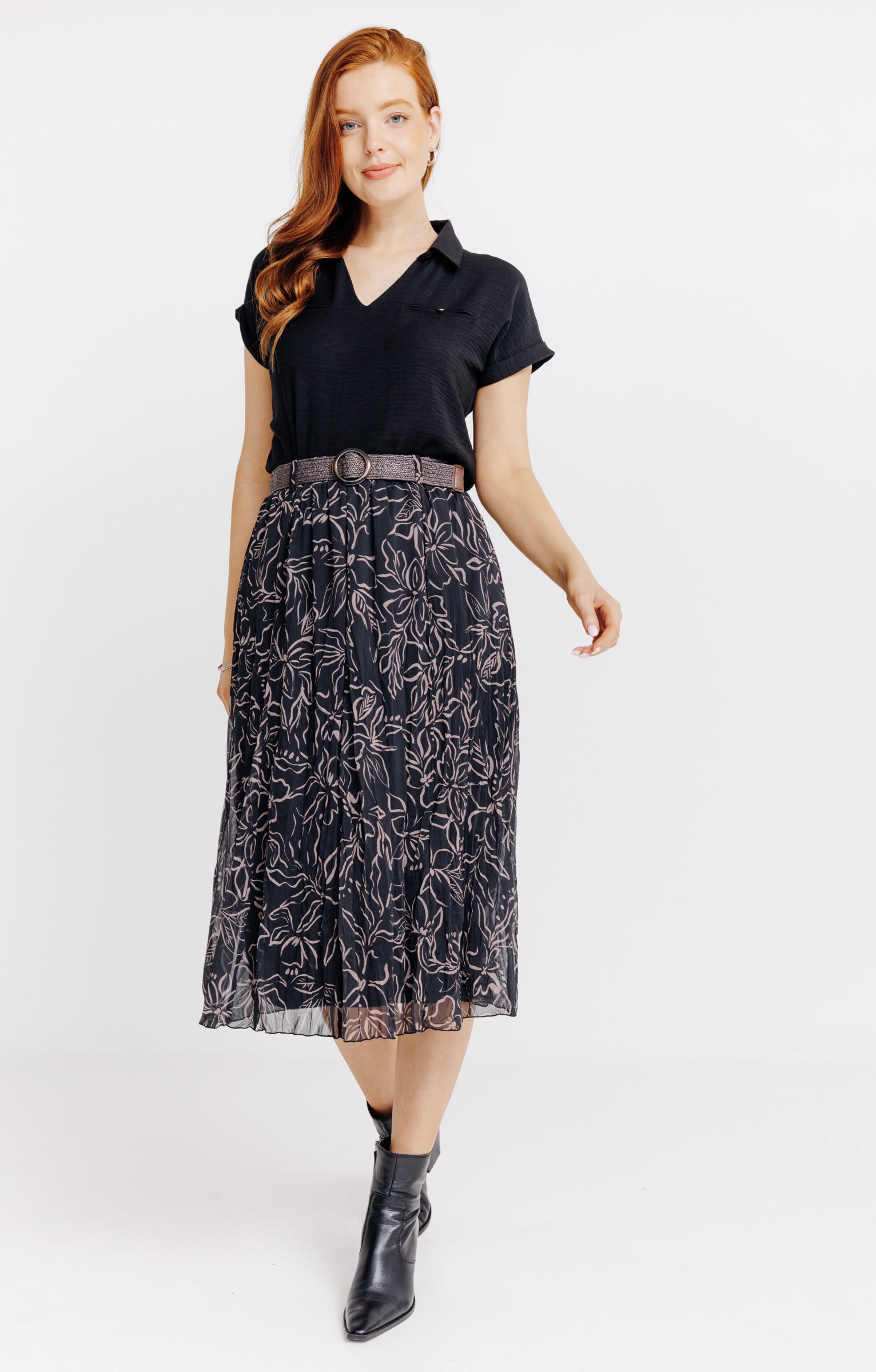 JUPE LONGUE DOUBLE AVEC CEINTURE - NOIR