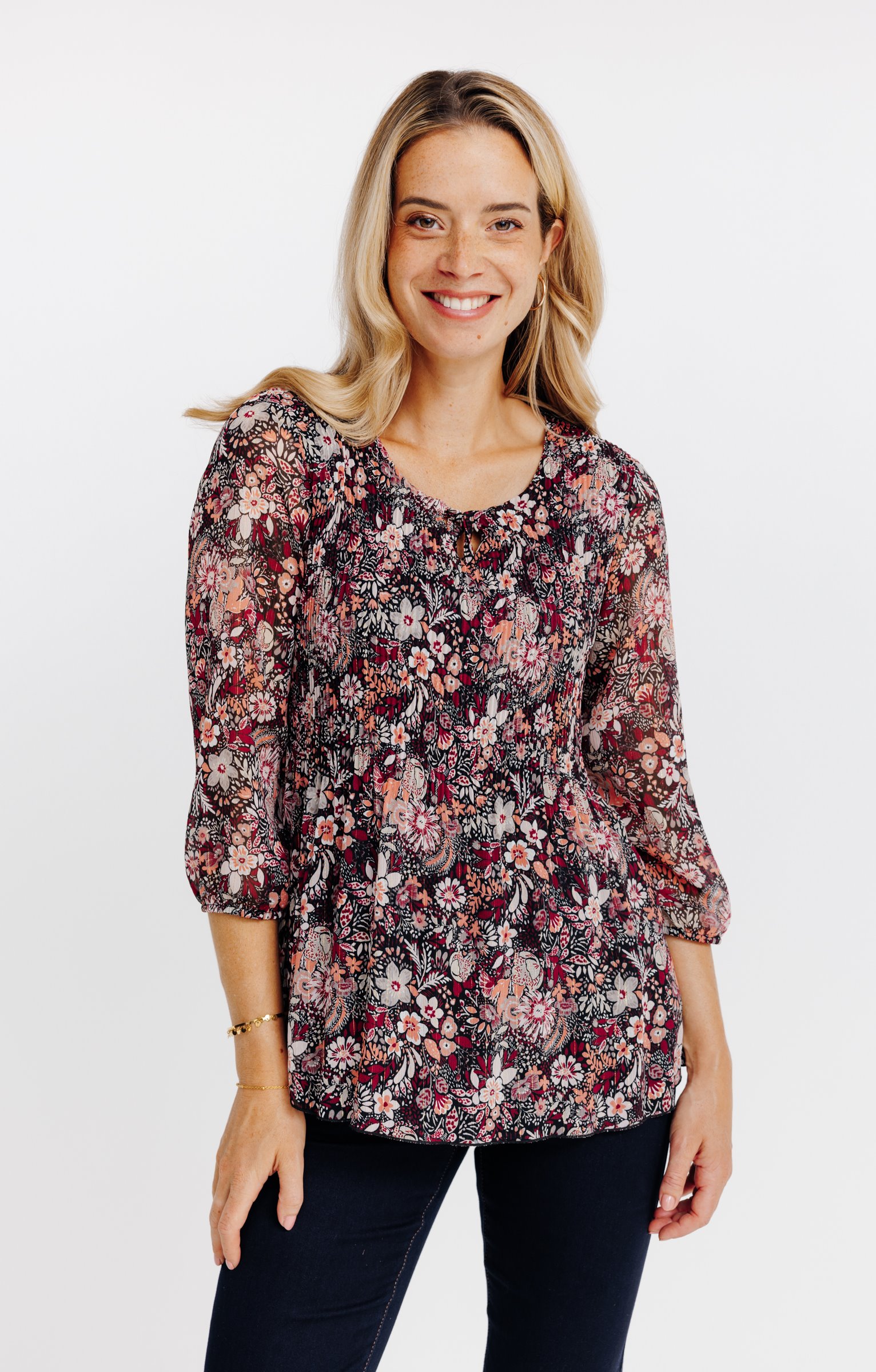 Tunique plissée imprimée fleurie  - NOIR