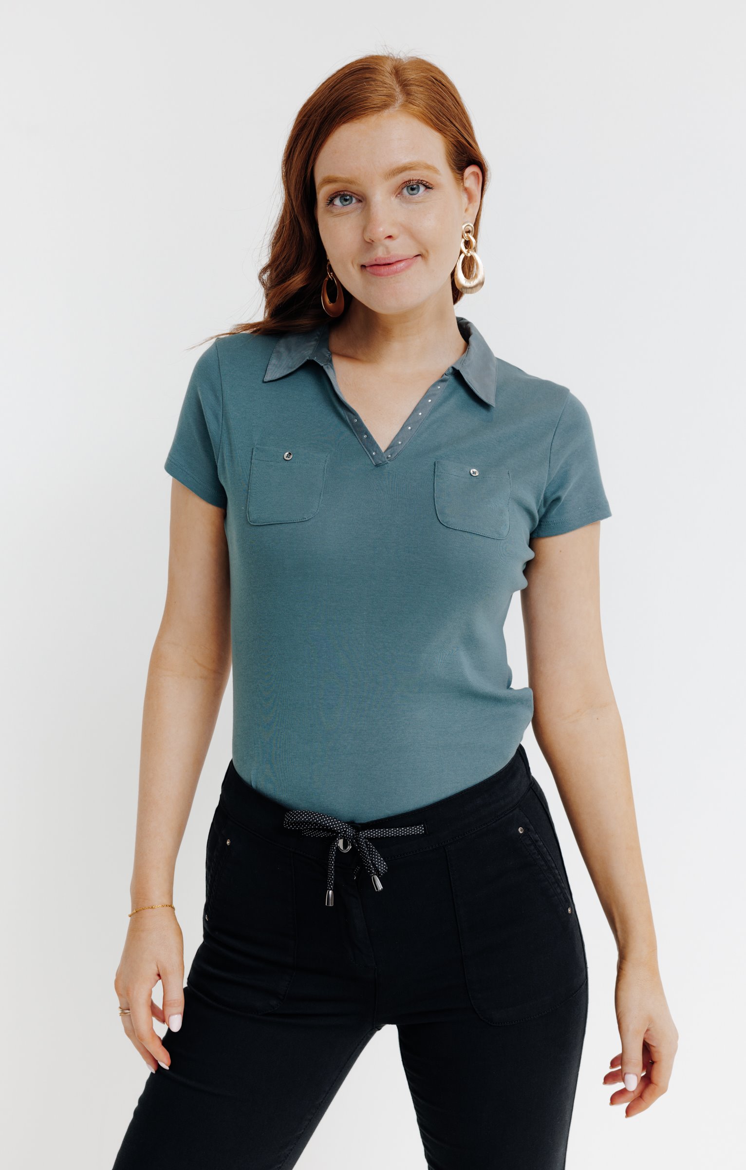 Tee-shirt uni col polo - TILLEUL