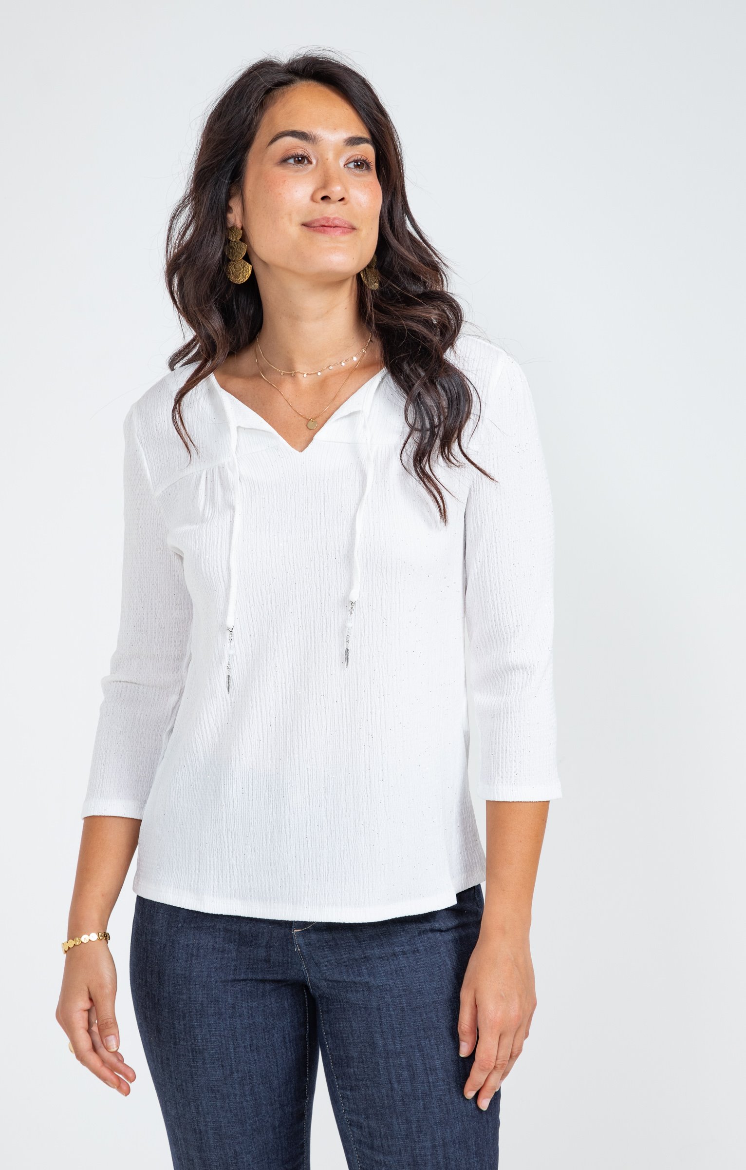 Tee-shirt uni manches 3/4 - ÉCRU