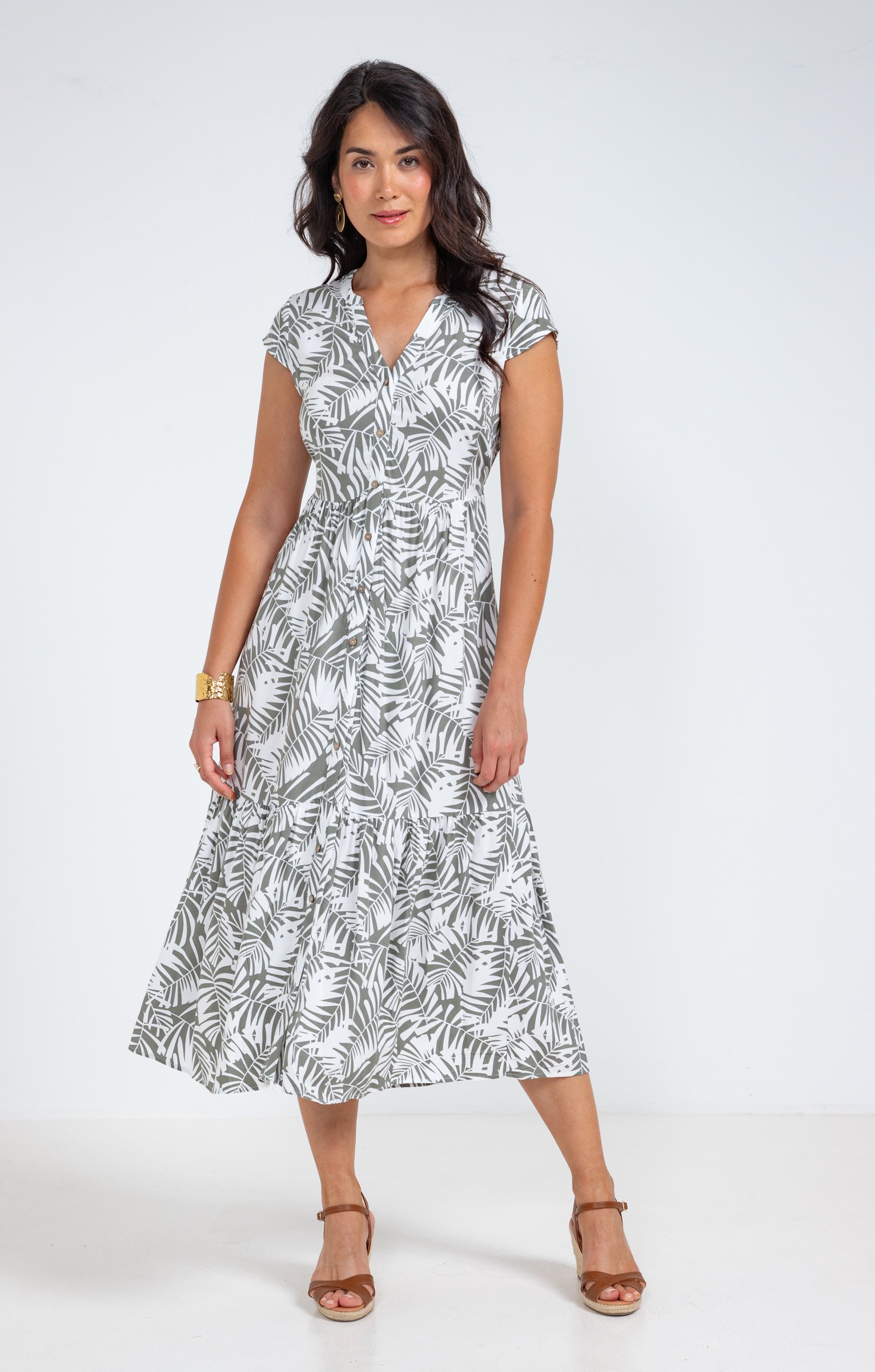 Robe longue boutonnée viscose écovero™ - KAKI CLAIR