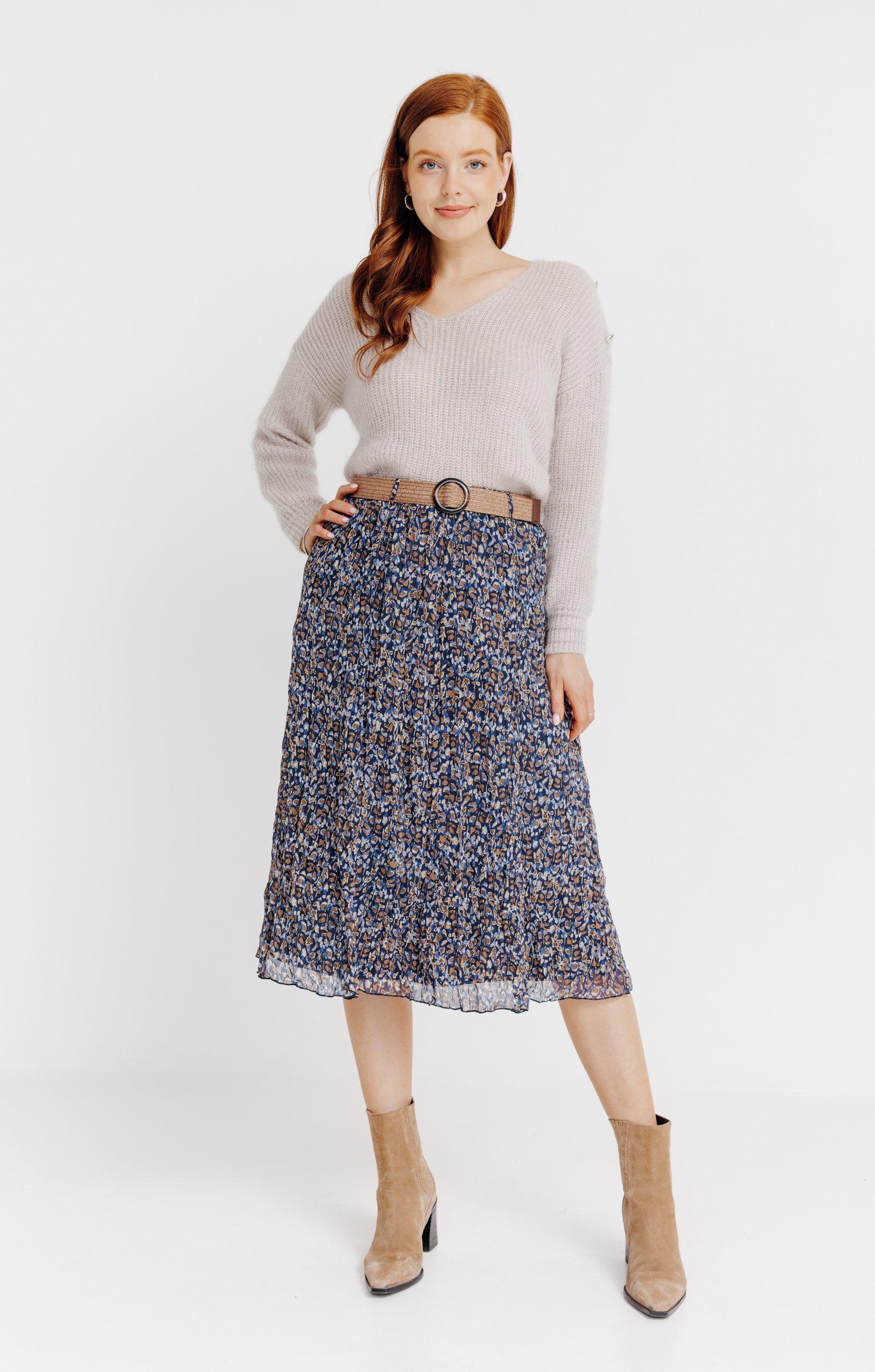 JUPE LONGUE DOUBLEE AVEC CEINTURE - BLEU