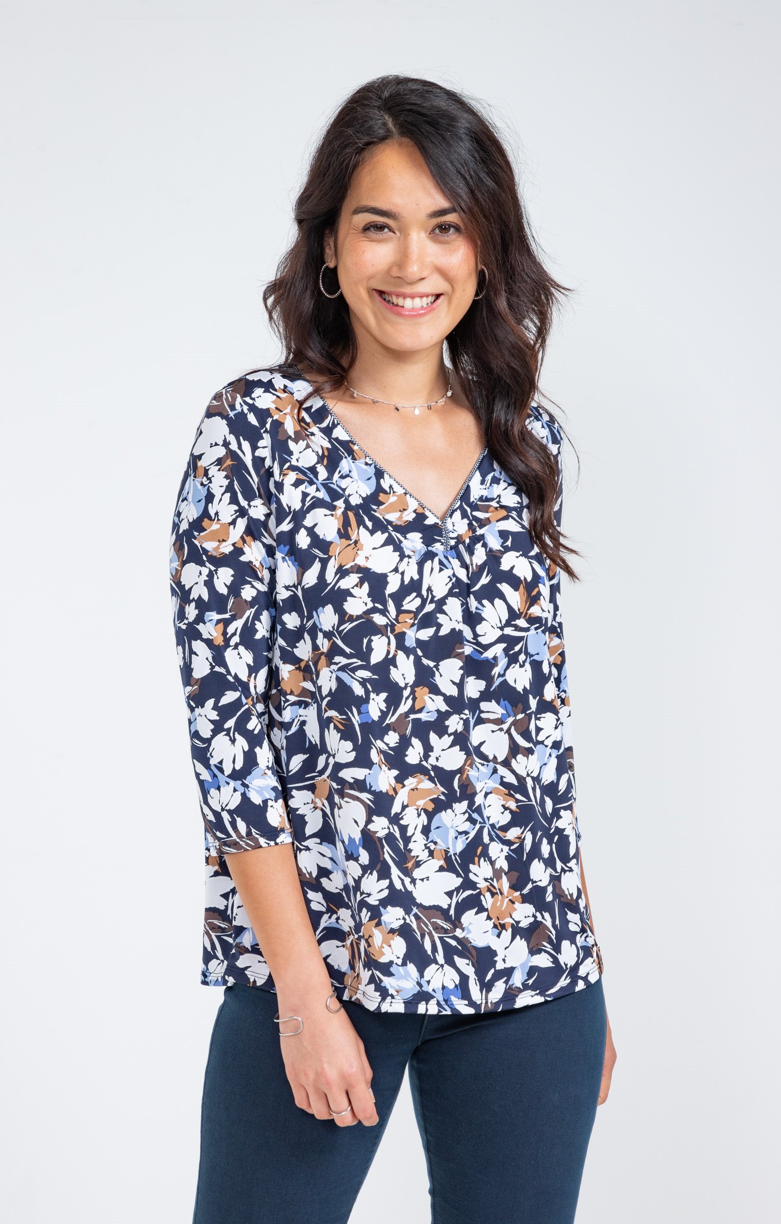 Tee-shirt col V - BLEU