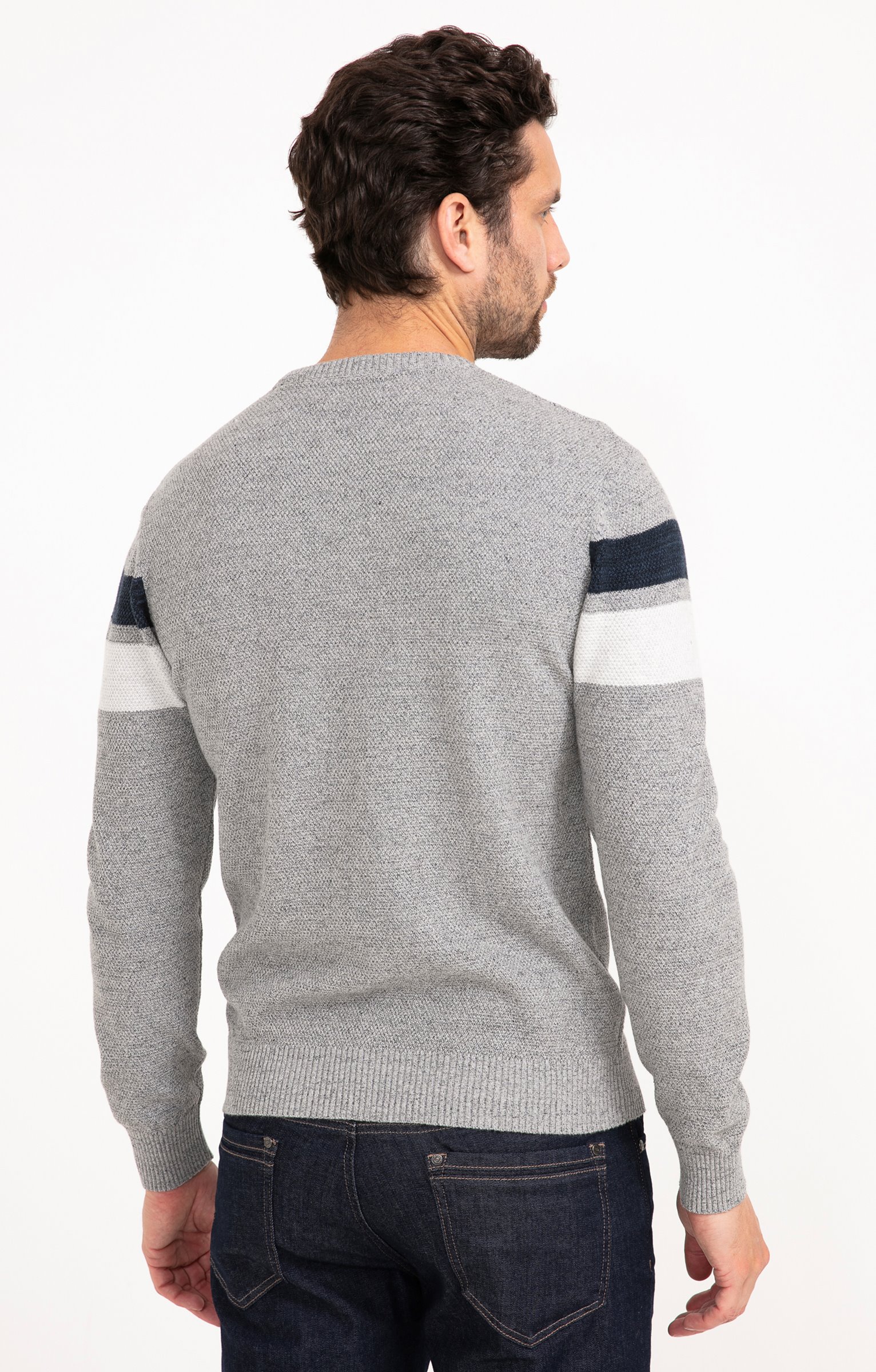 Pull col rond rayé - GRIS CLAIR