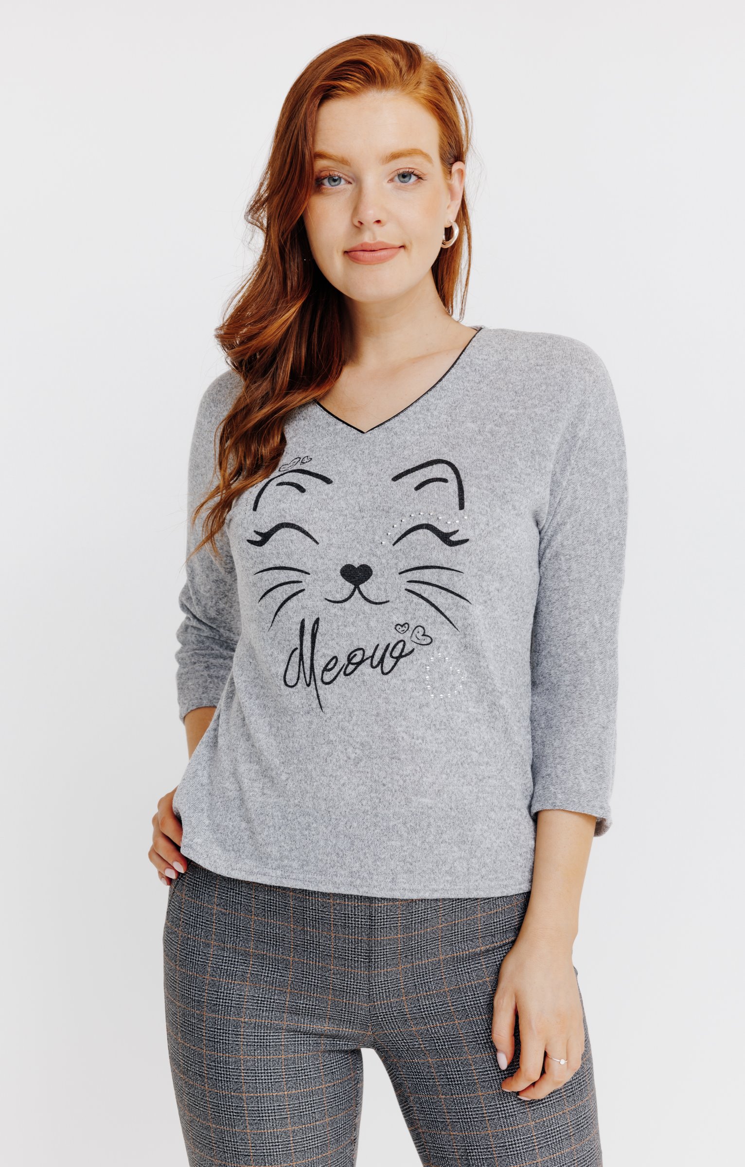 Pull imprimé chat - GRIS CLAIR