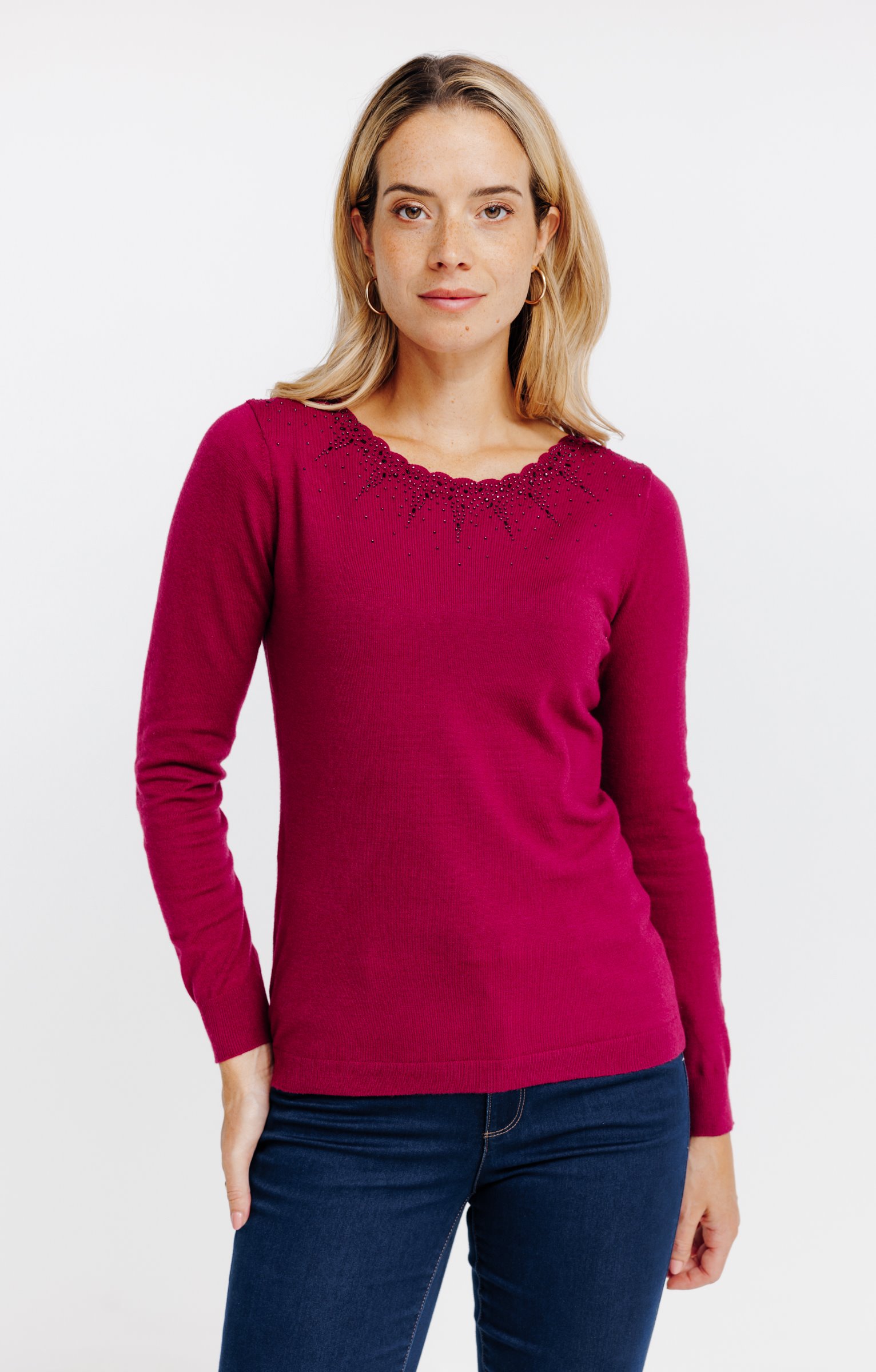 Pull détails festons - LIE DE VIN