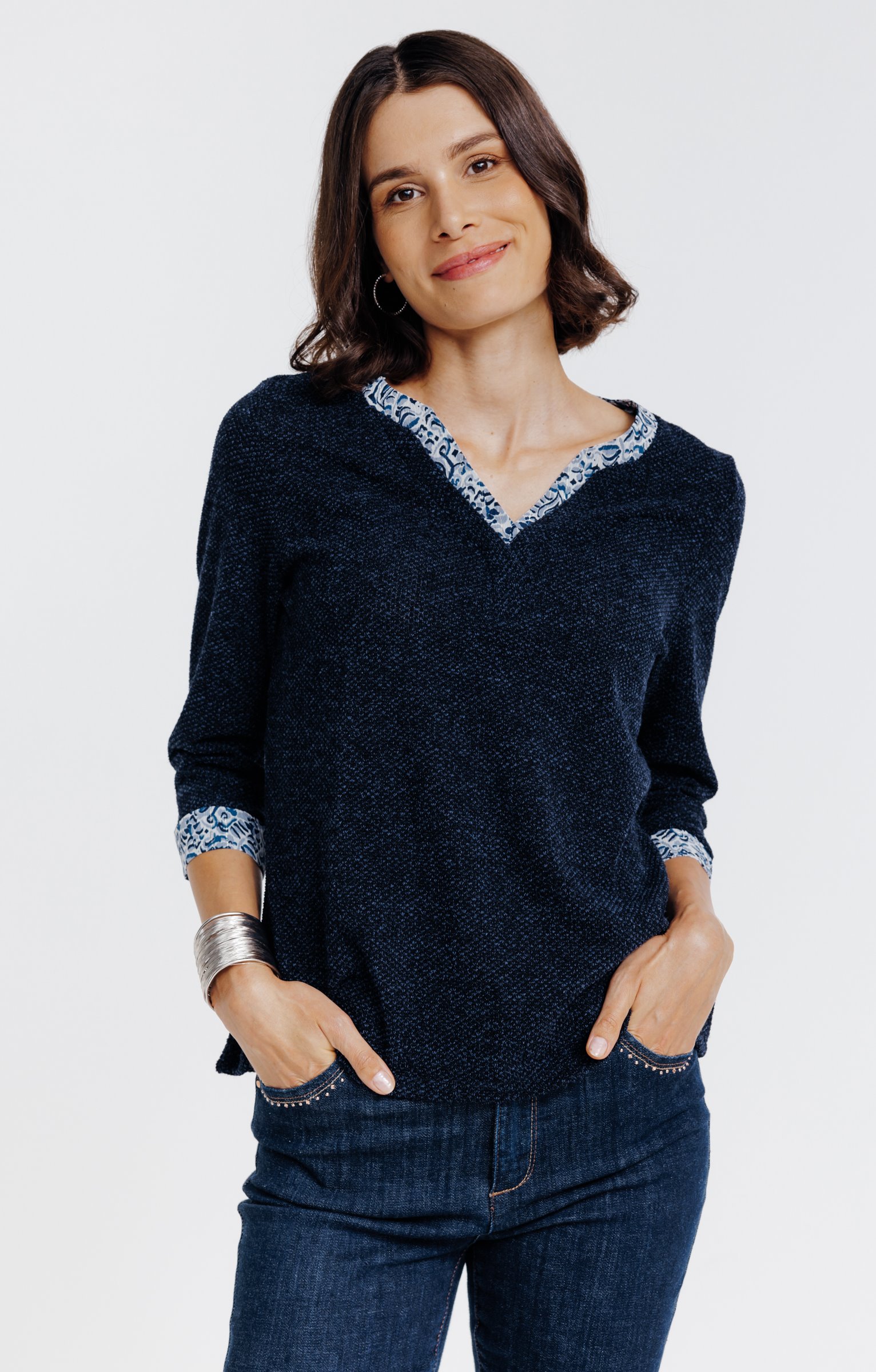 Pull 2-en-1 avec boutons - MARINE