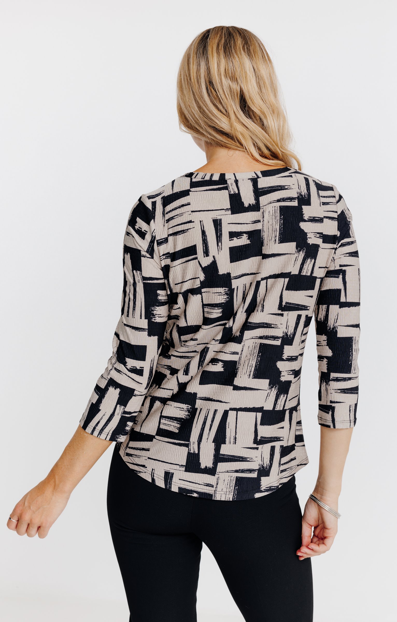 T-SHIRT COL MAO MANCHES 3/4 - NOIR