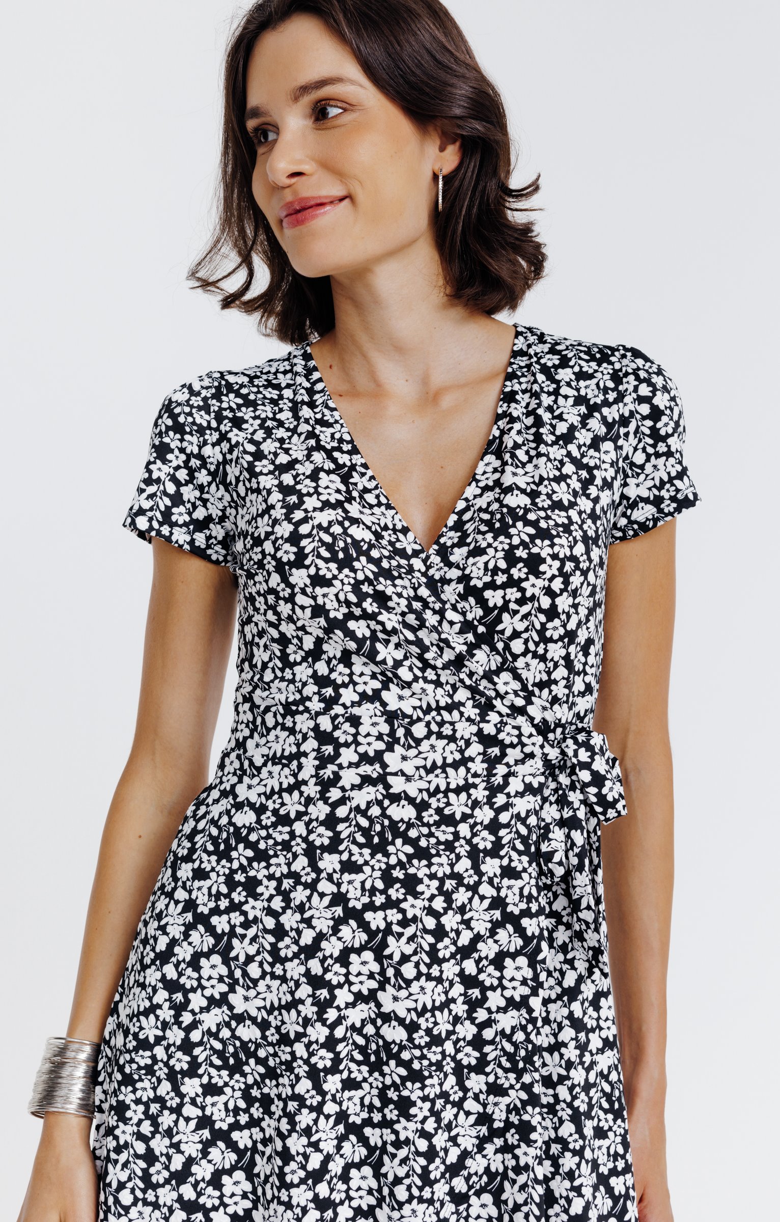 Robe en maille évasée cache-coeur  - NOIR