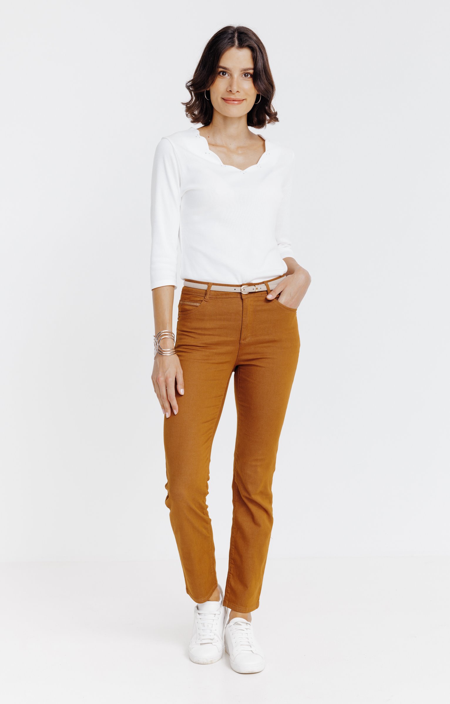 Pantalon 7/8 coton viscose avec ceinture - HAVANE