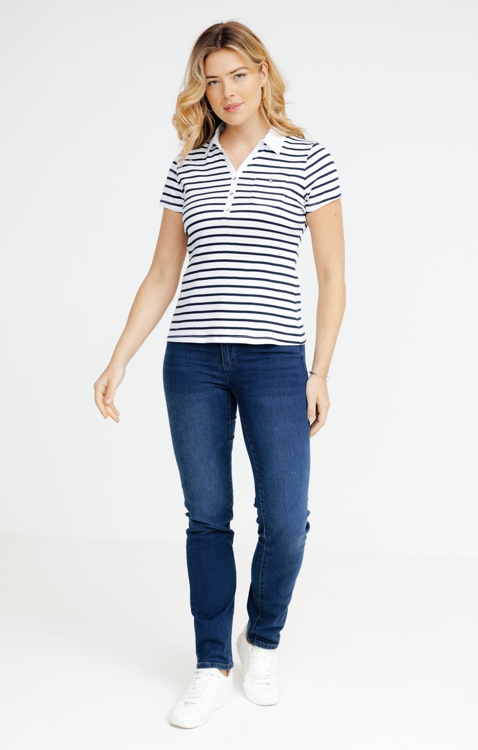 Tee-shirt col polo à rayures - MARINE