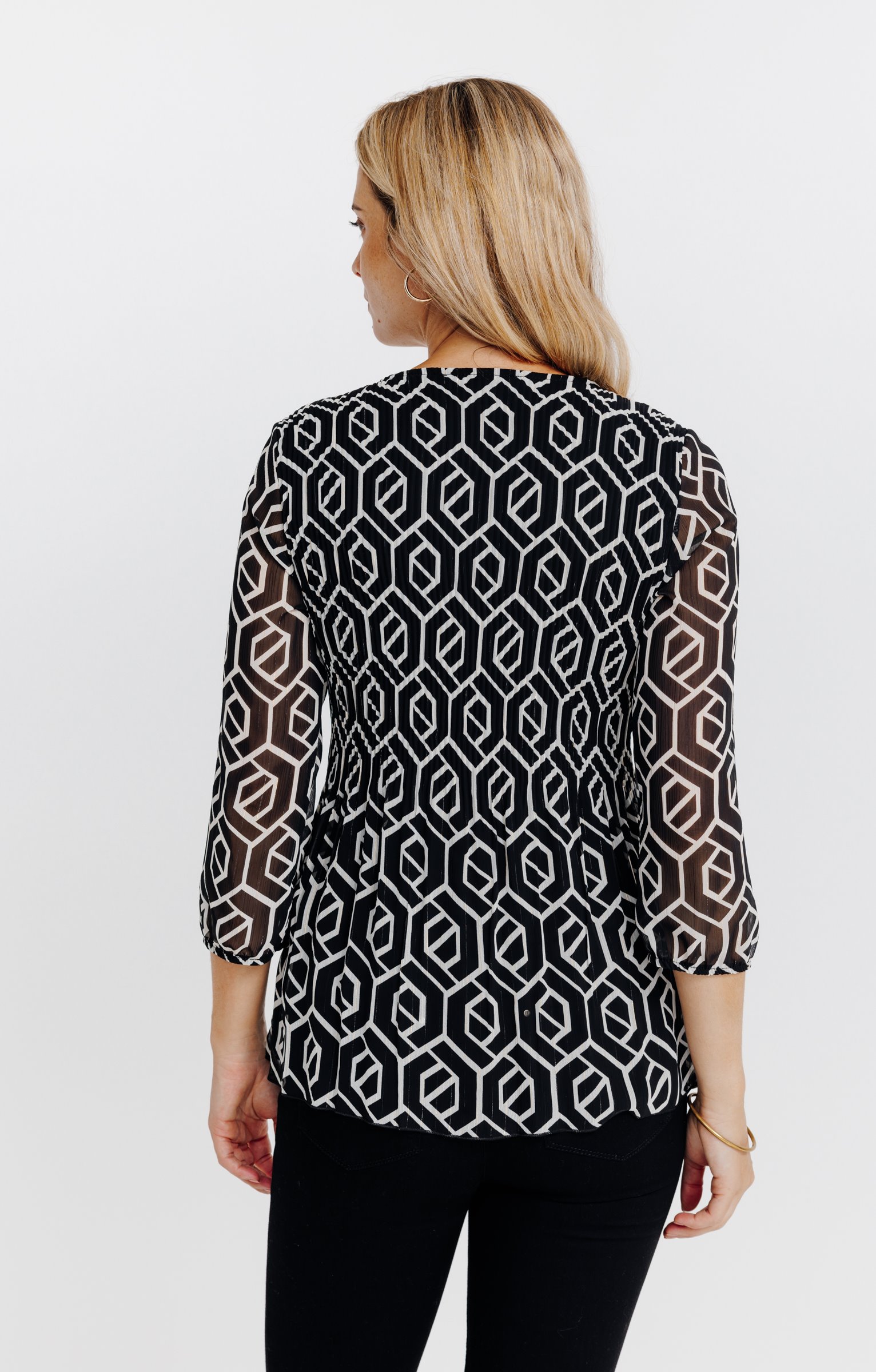 Tunique plissée graphique  - NOIR