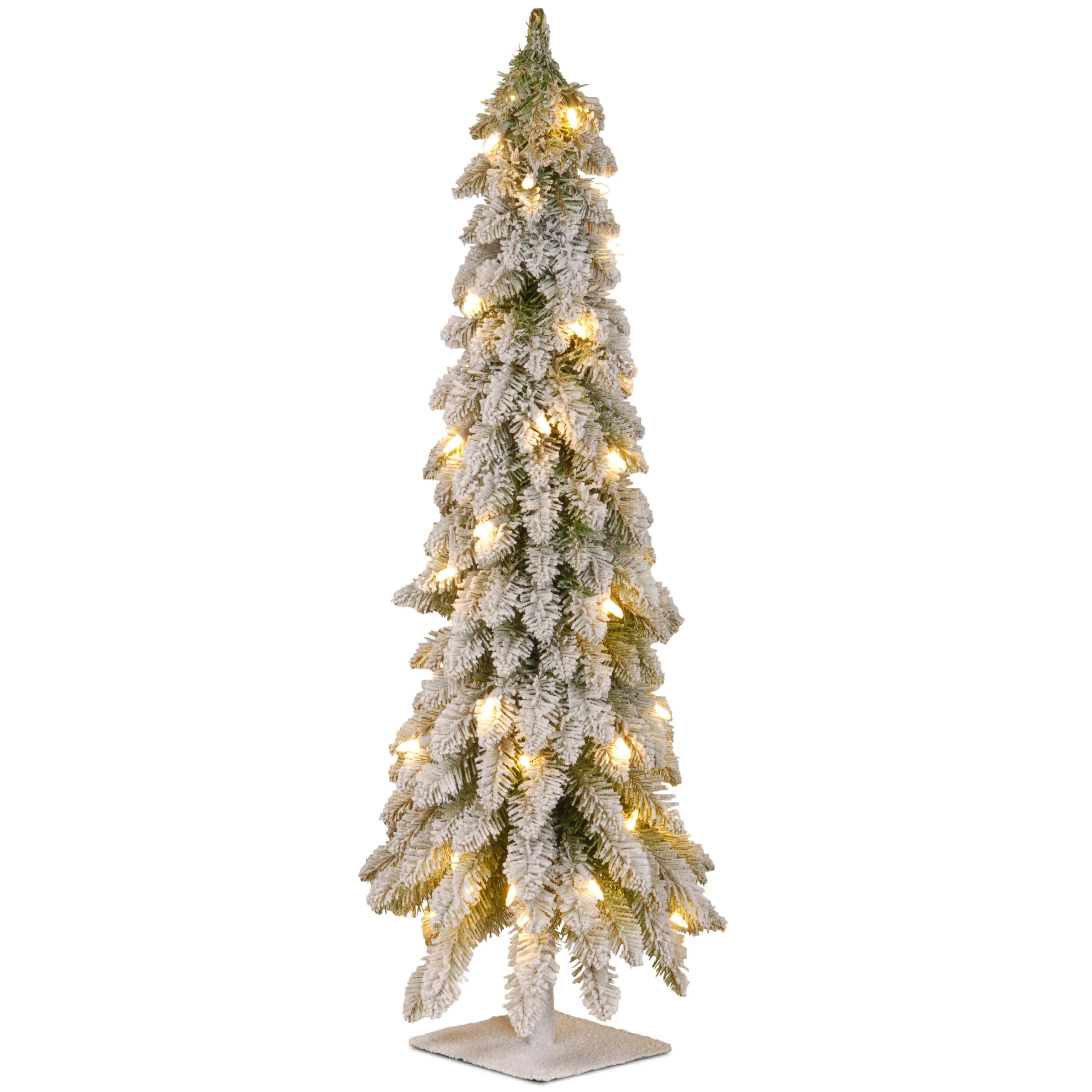 4 ft. PreLit Snowy Downswept Forest Tree with Clear Lights