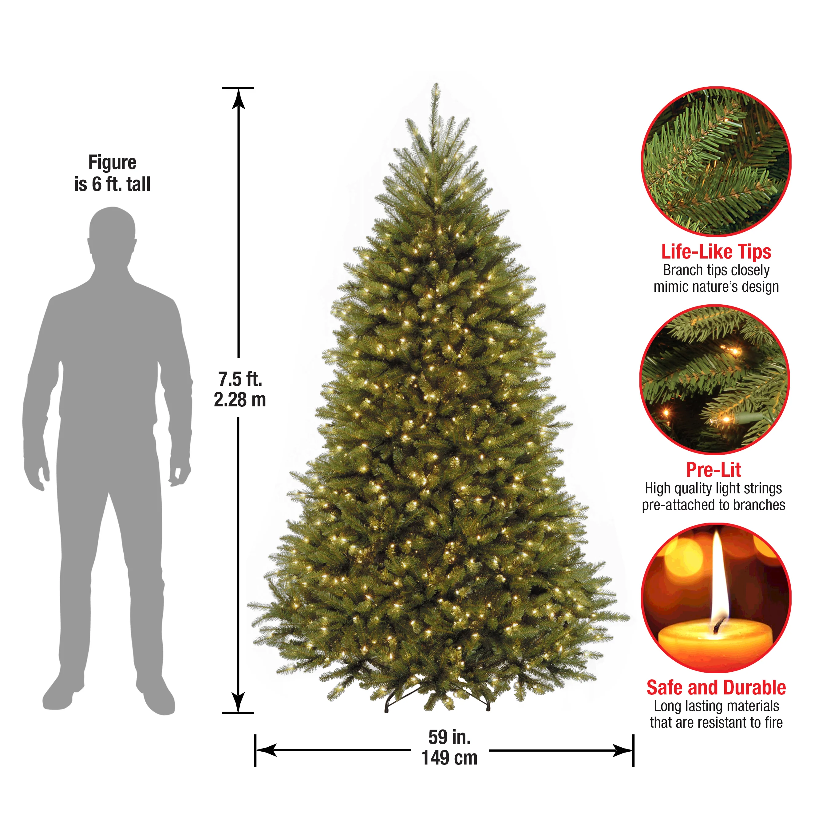 7.5 ft. PreLit Dunhill Fir Tree with Clear Lights