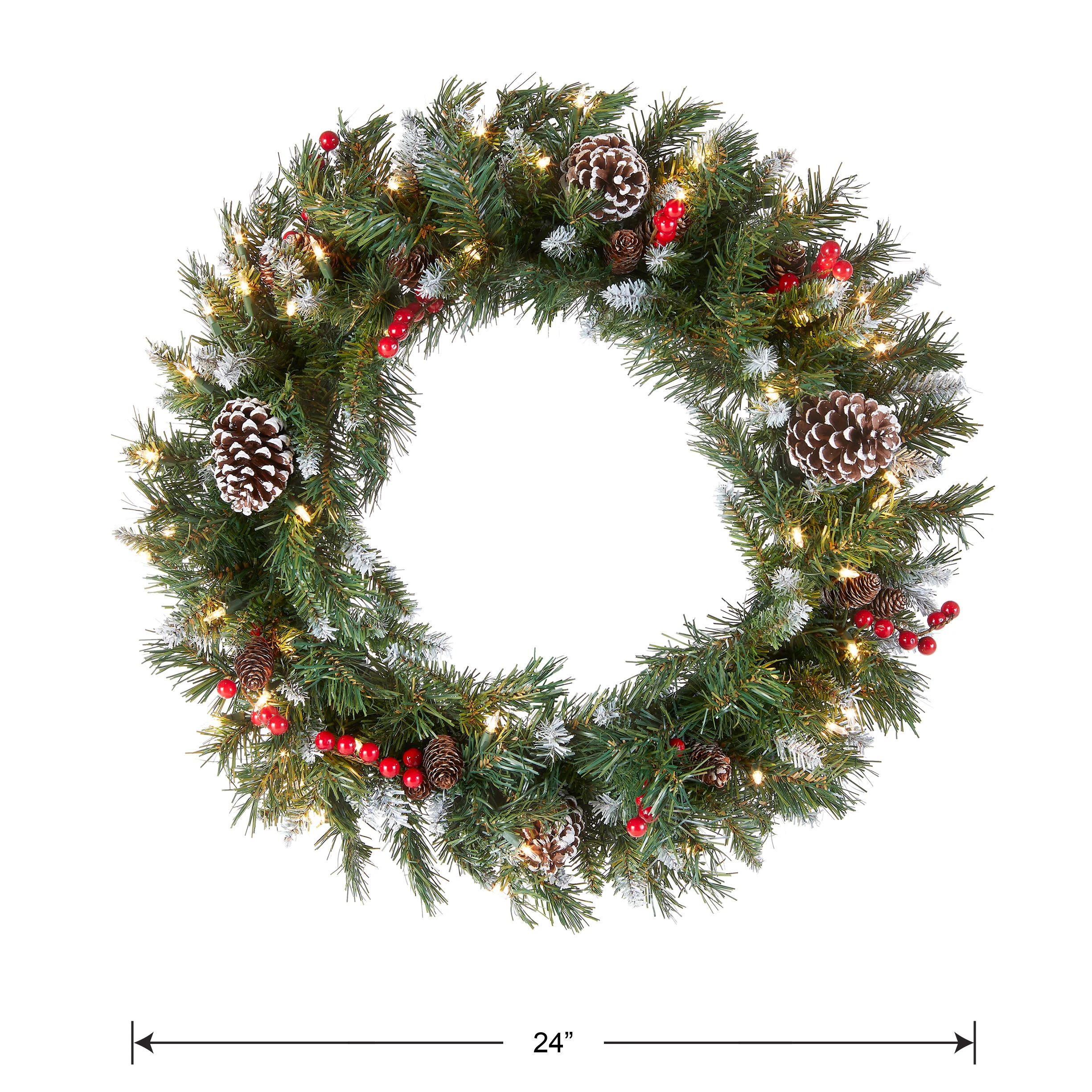 24 in. PreLit Frosted Berry Wreath with Clear Lights