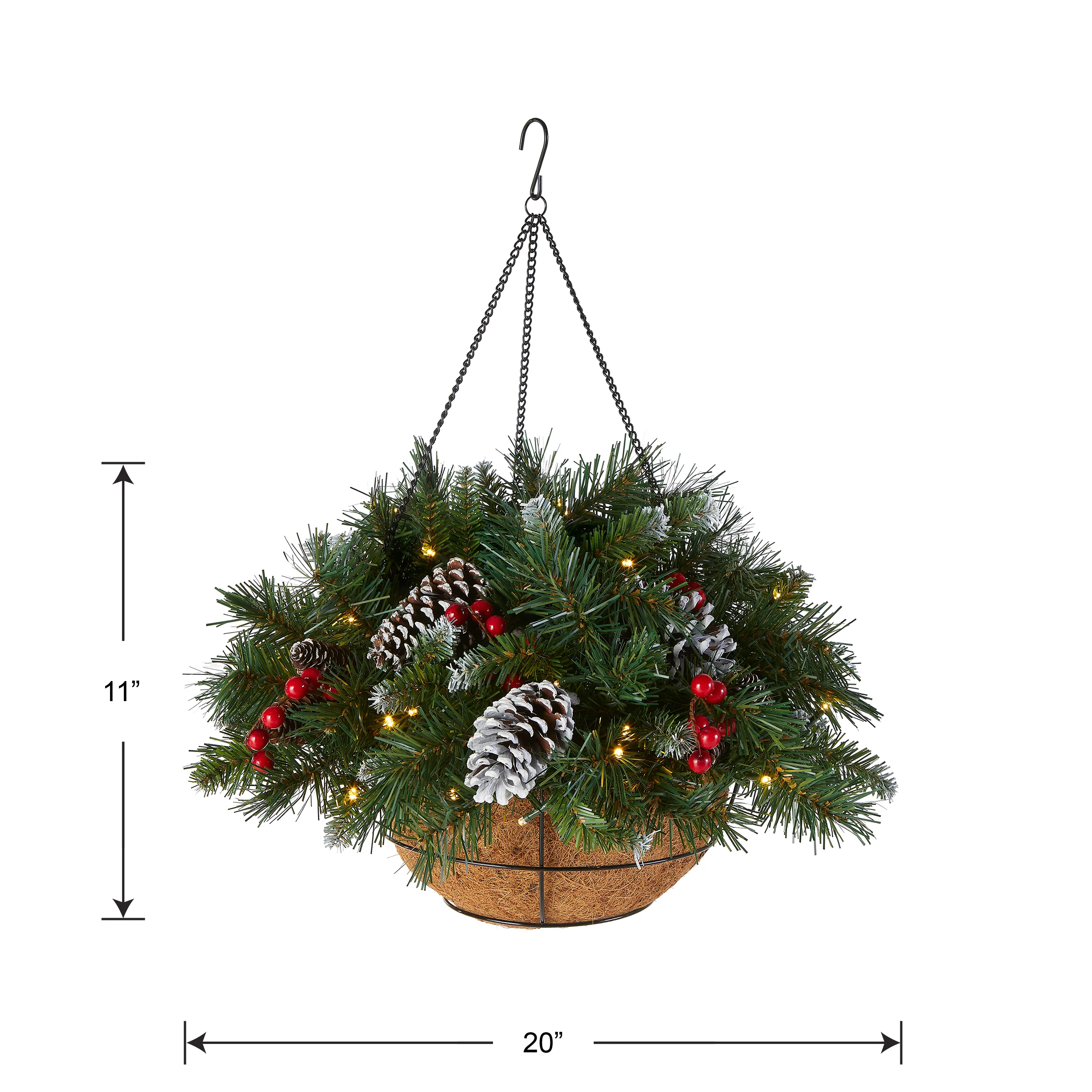 20 in. PreLit Frosted Berry Hanging Basket with LED Lights
