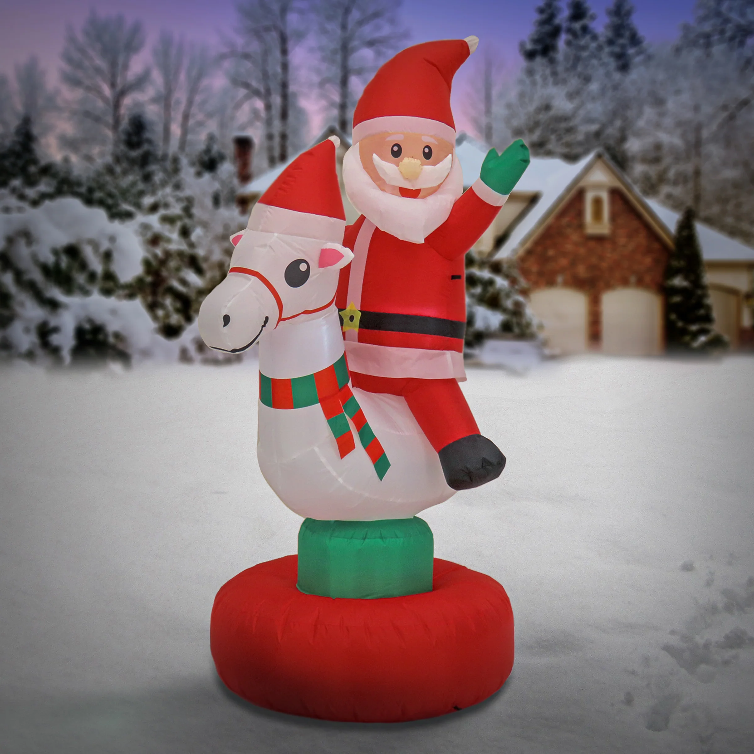 First Traditions 6' Red Inflatable Blow Up Santa on Horse