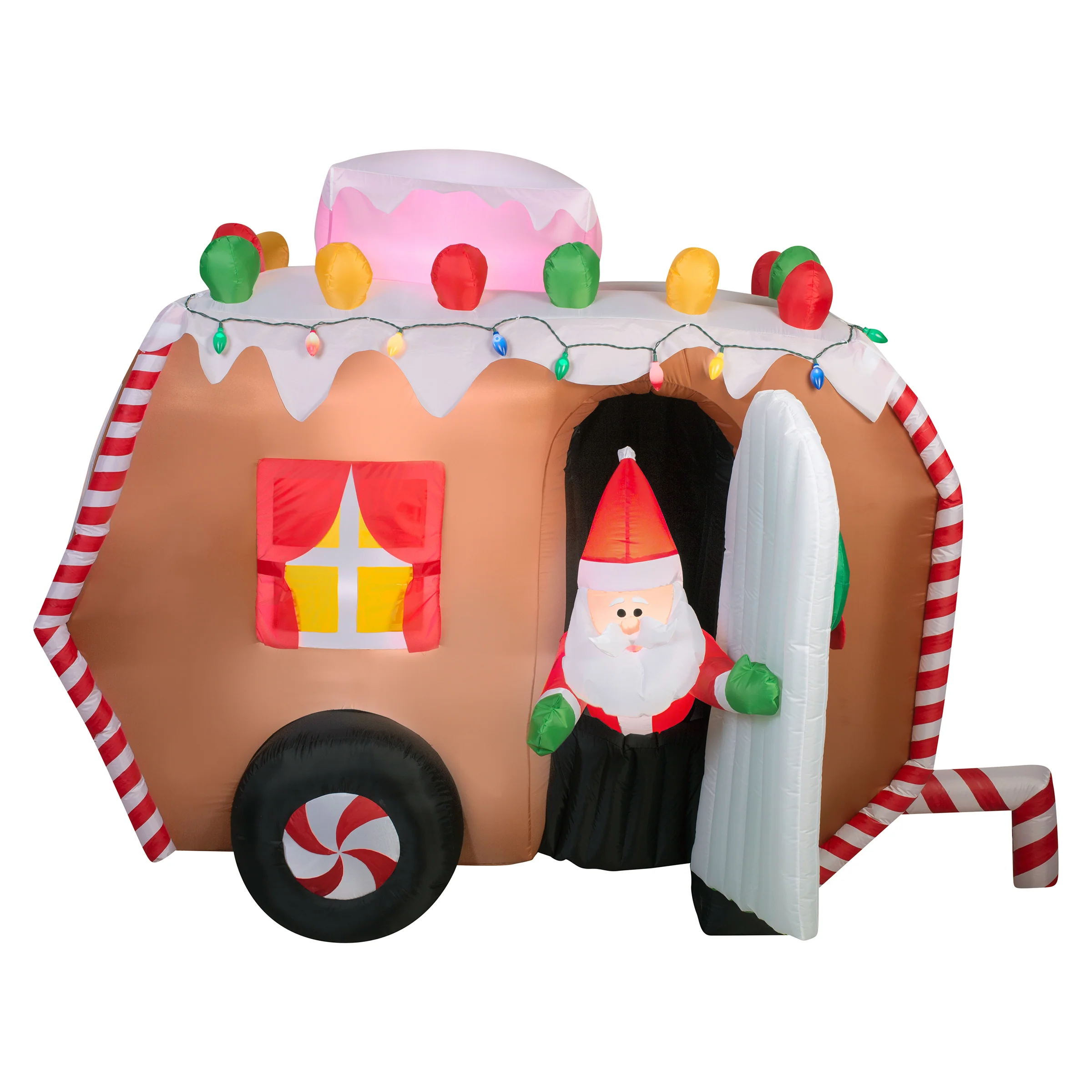 Inflatable Gingerbread Trailer with Santa, LED Lights, Plug In