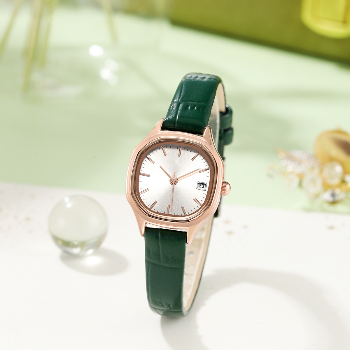 Niche thin and light calendar waterproof light luxury simple bamboo pattern belt quartz watch