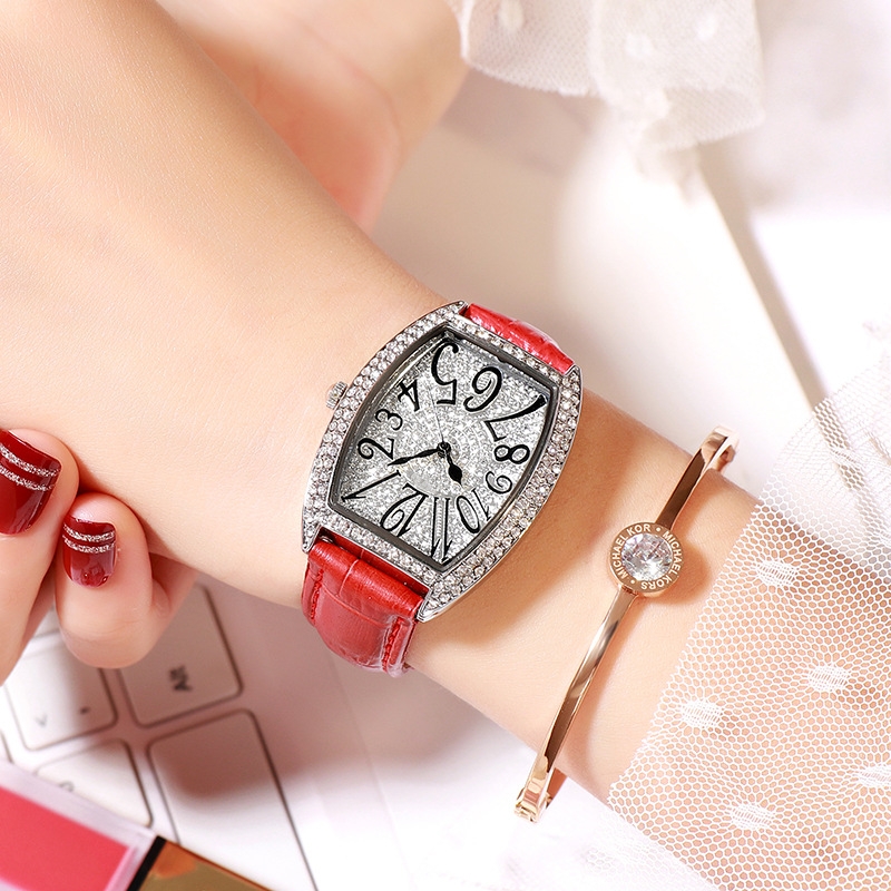 Barrel-shaped genuine leather retro women's watch fashionable waterproof women's watch