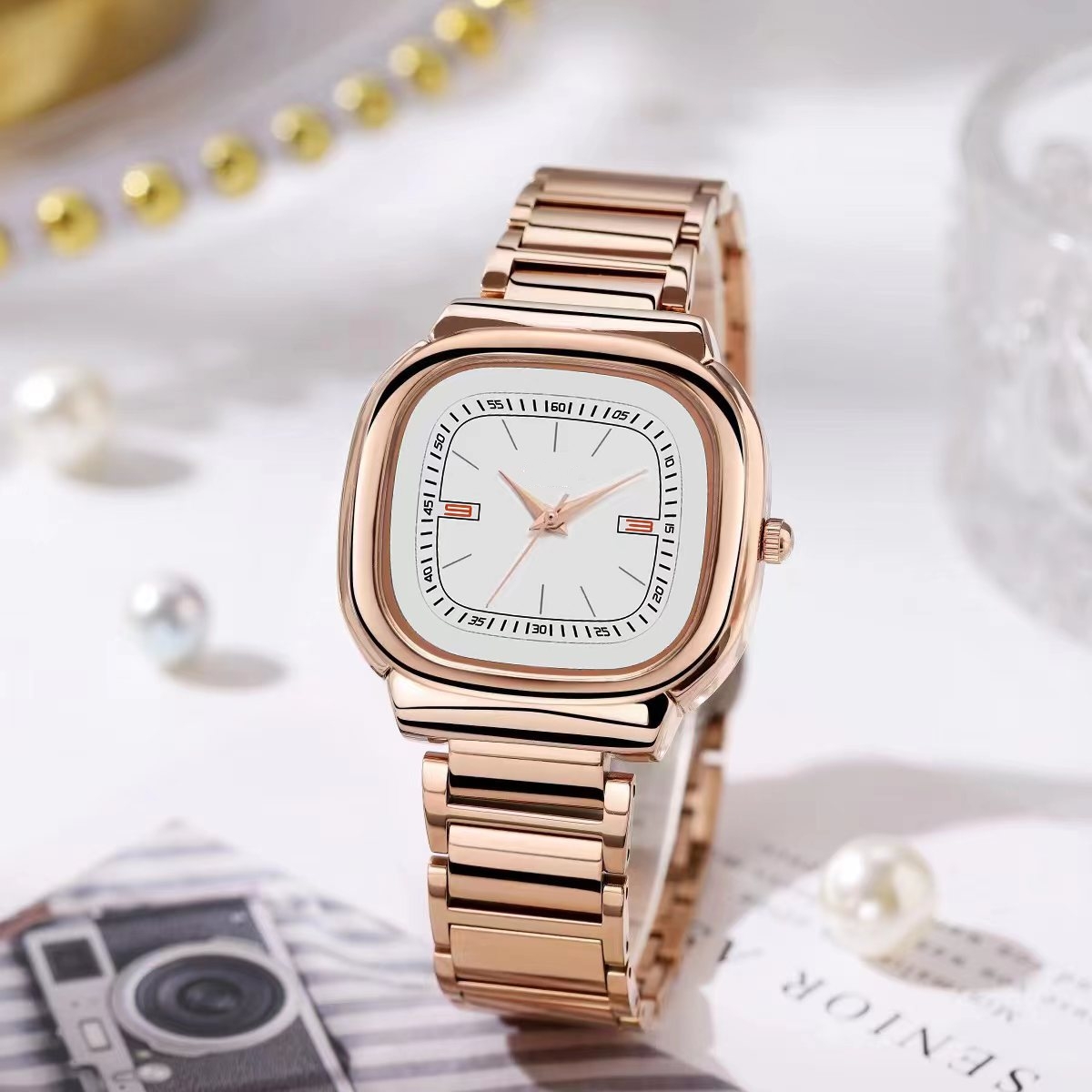 Simple square niche high-end stainless steel ladies watch